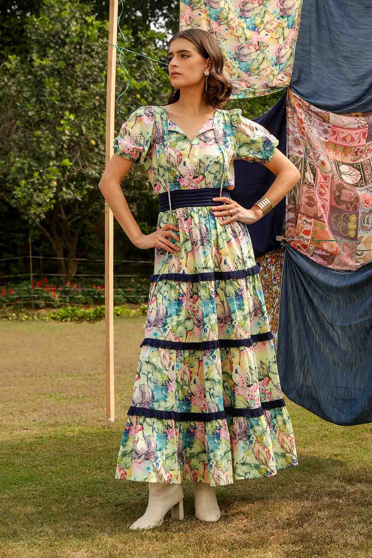 Buy Multicolor Print Ruffle Dress by Sewtable Clothing for women online at ScrollnShops