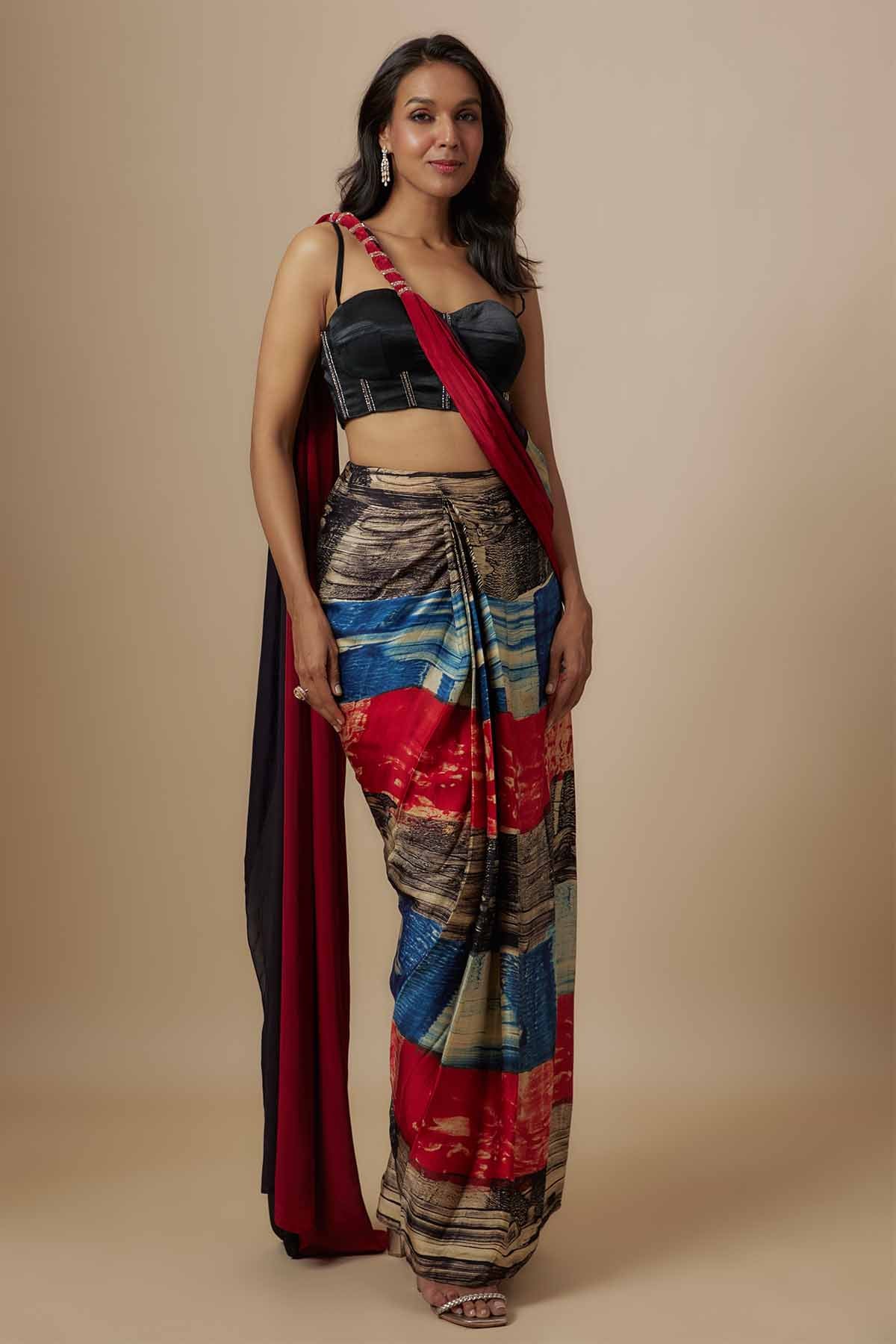 Buy Multicolor Print Saree & Blouse by Masumi Mewawalla for women online at ScrollnShops