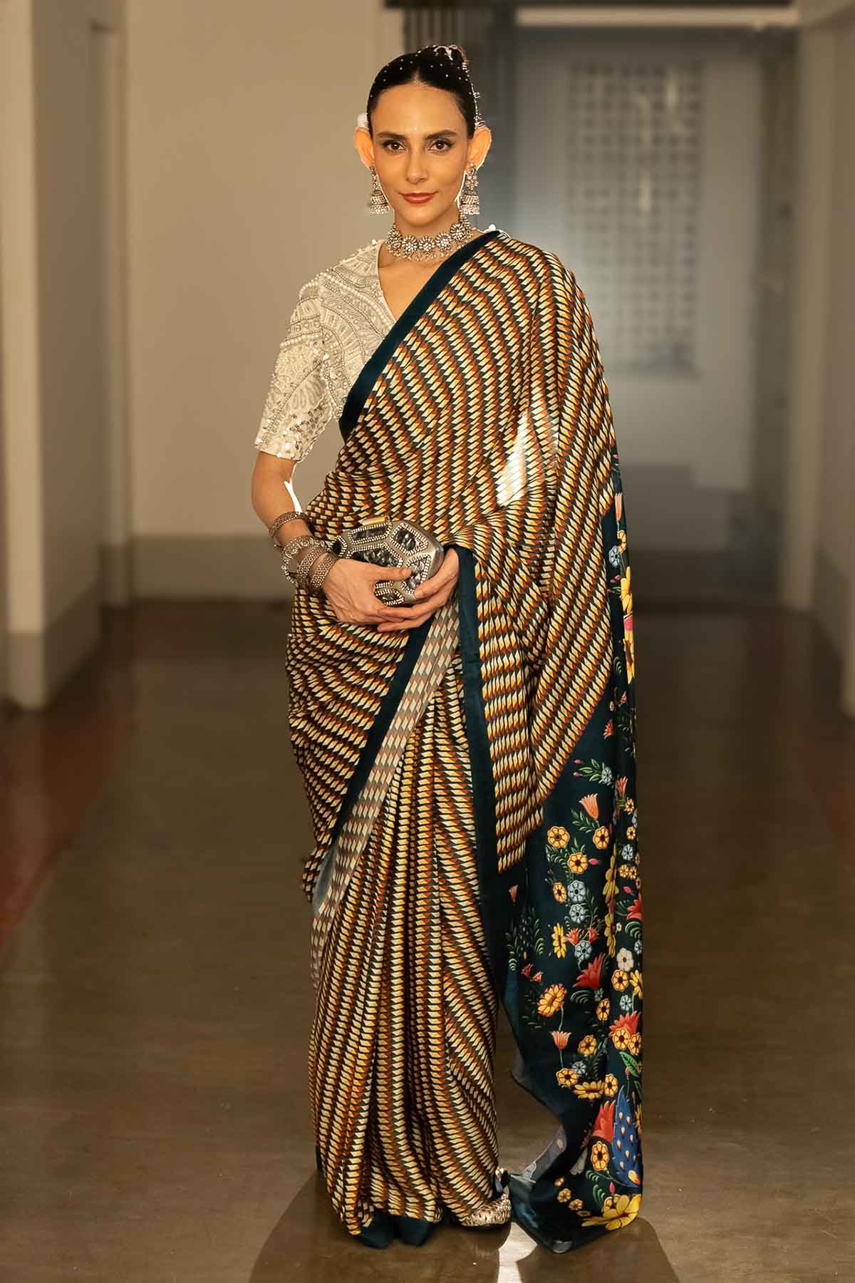 Multicolor Geometric Print Saree