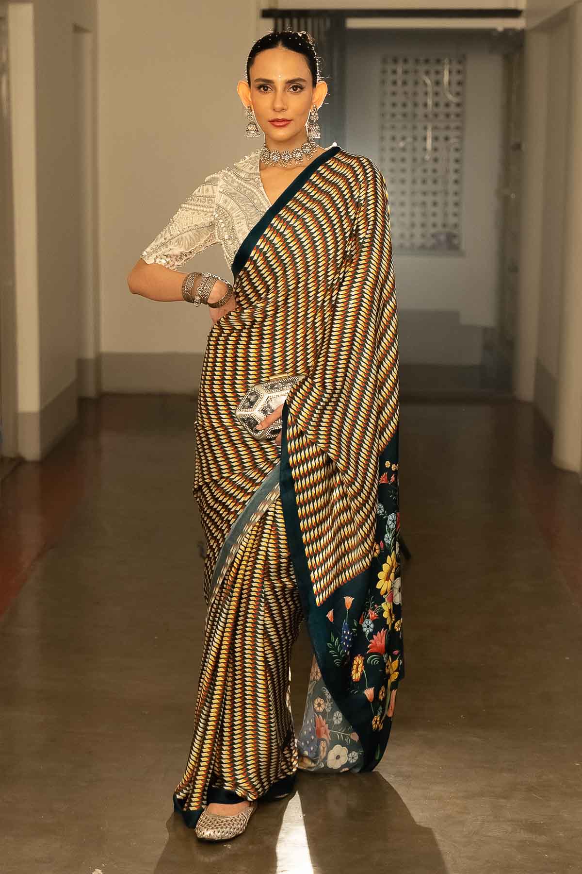 Multicolor Geometric Print Saree