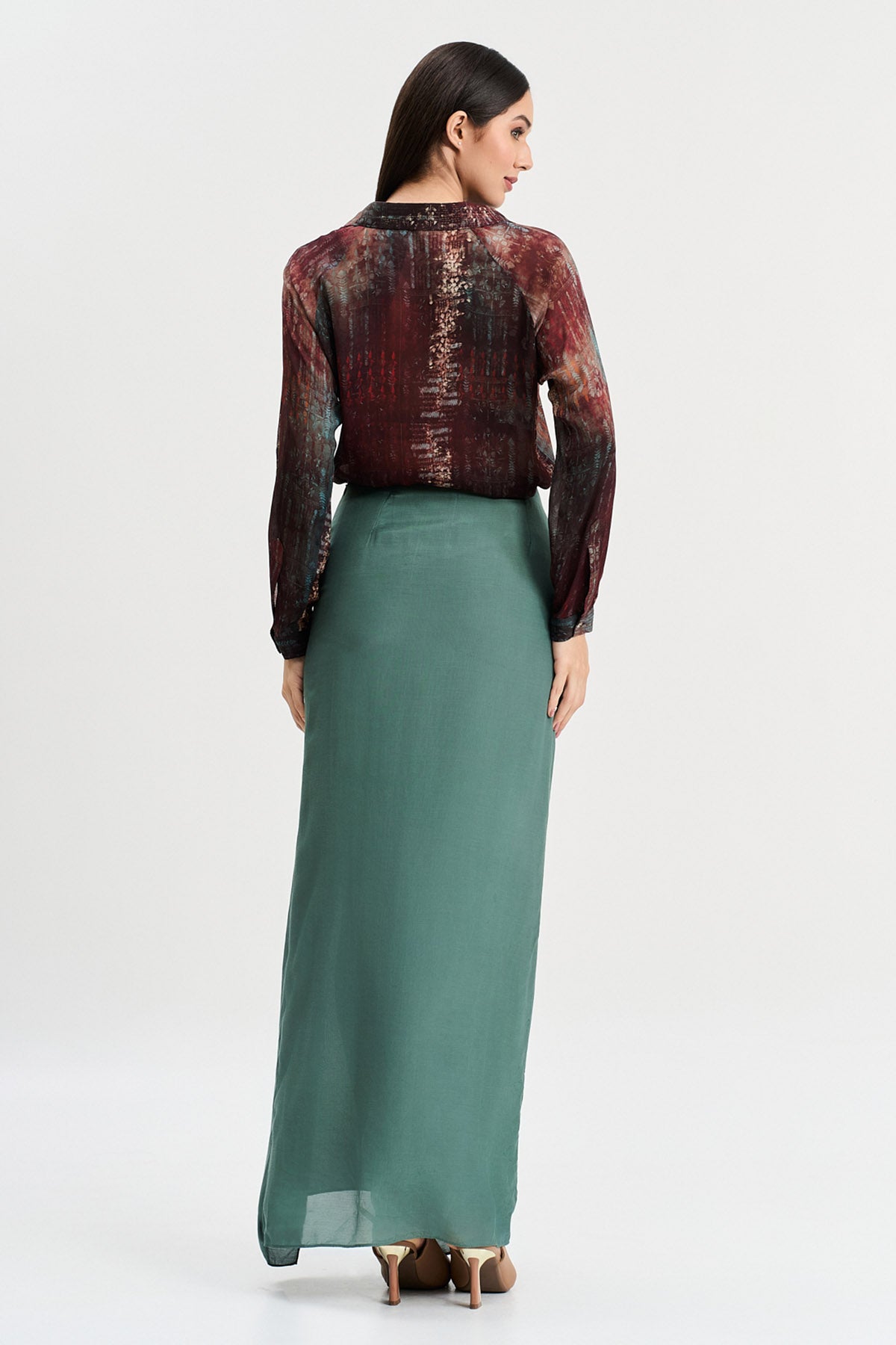 Multicolor Print Slit Skirt Set