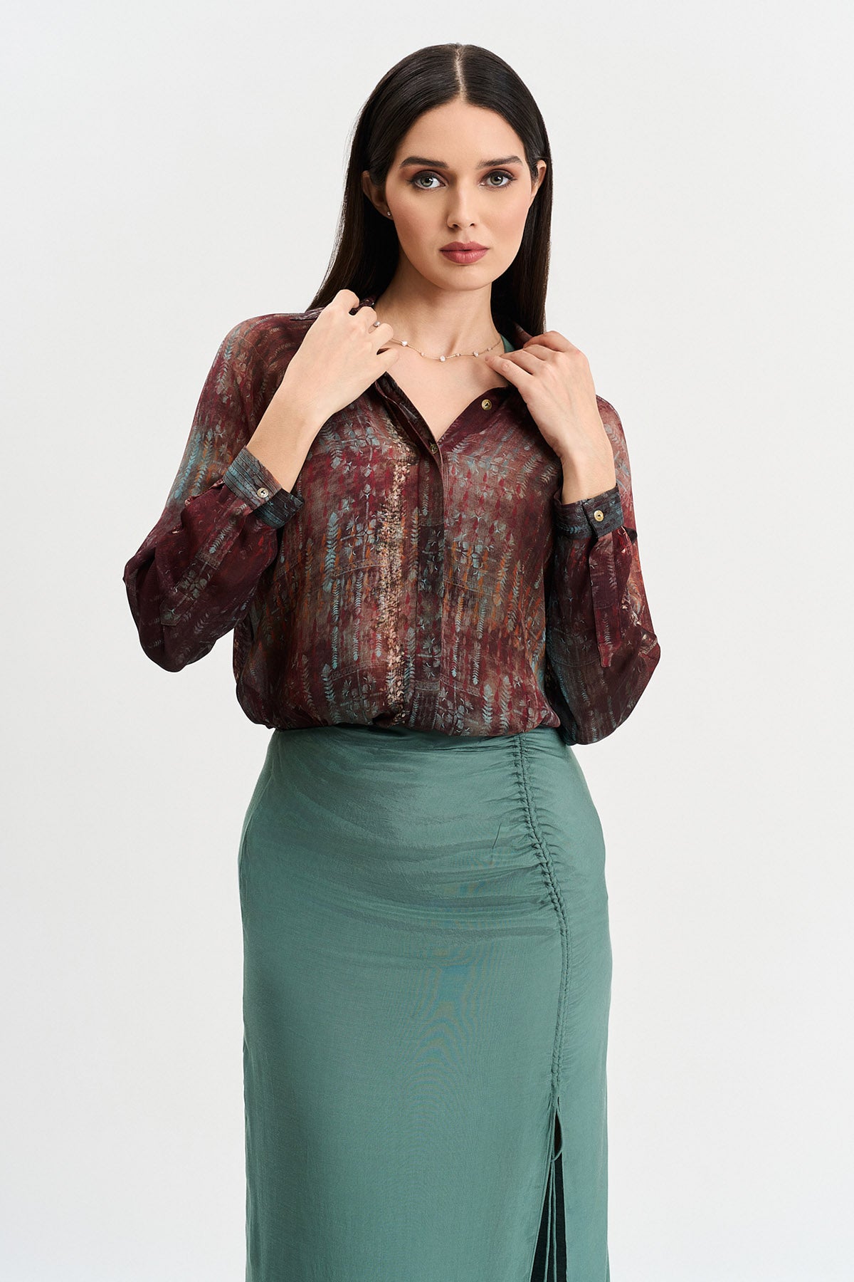 Multicolor Print Slit Skirt Set