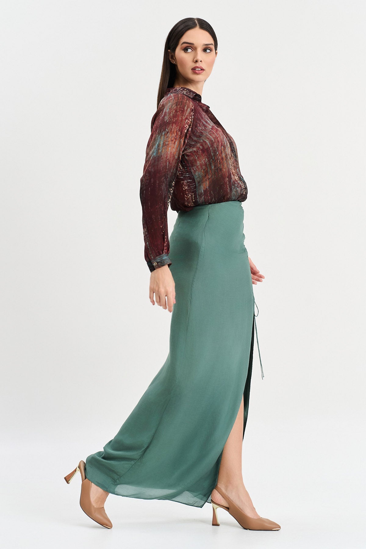 Multicolor Print Slit Skirt Set