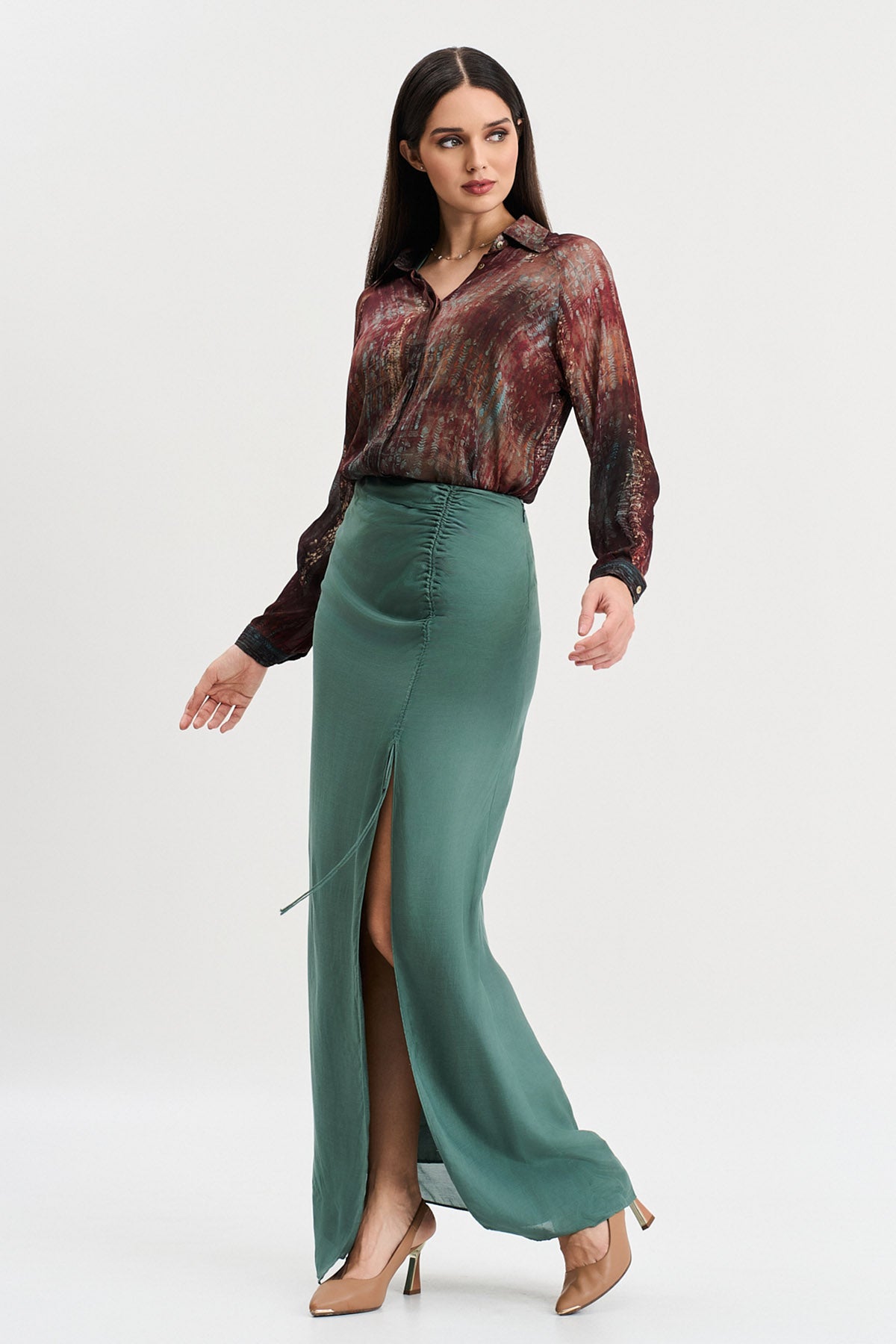 Multicolor Print Slit Skirt Set