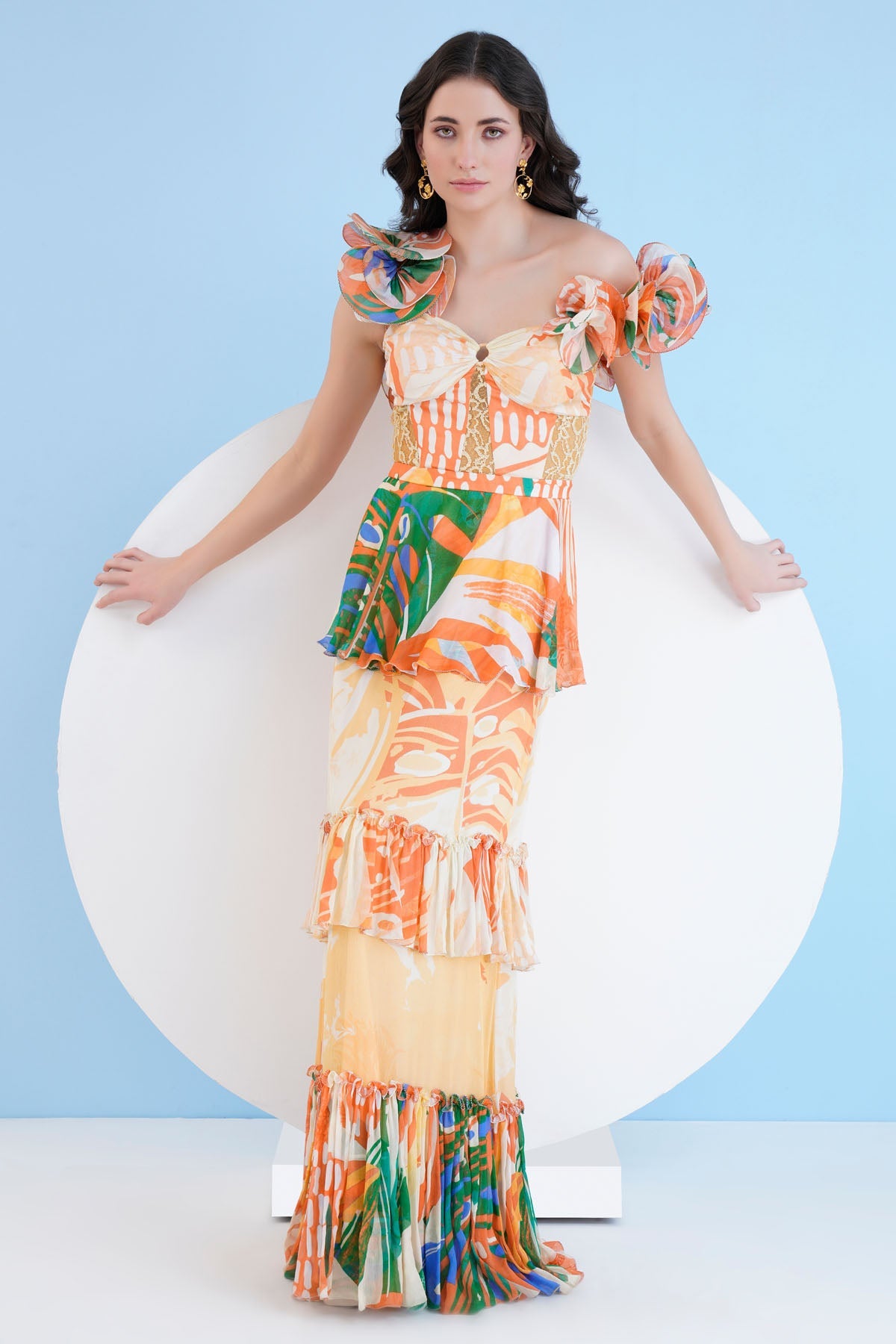 Buy Multicolor Print Tiered Dress by Mandira Wirk