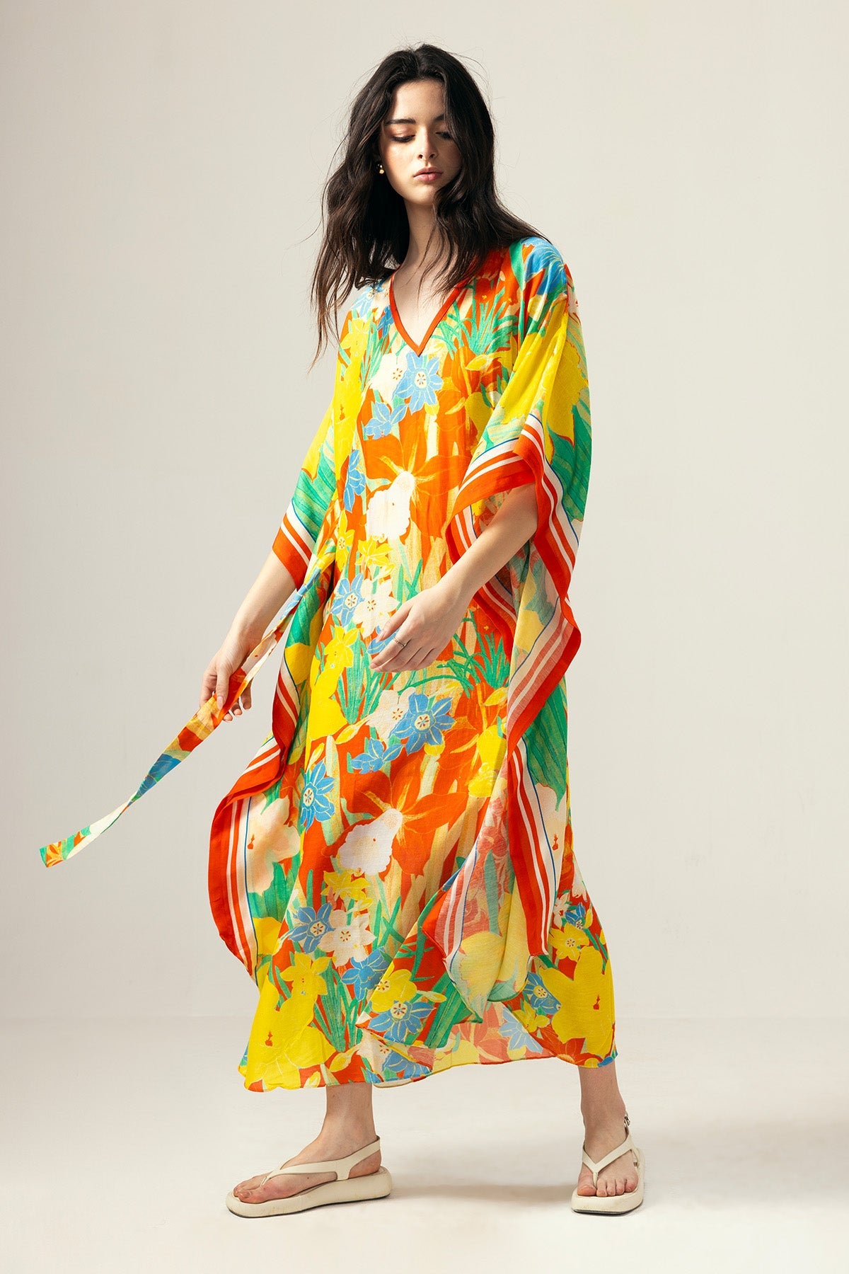 Buy Multicolor Print V-Neck Kaftan by Reena Sharma for Women online at ScrollnShops