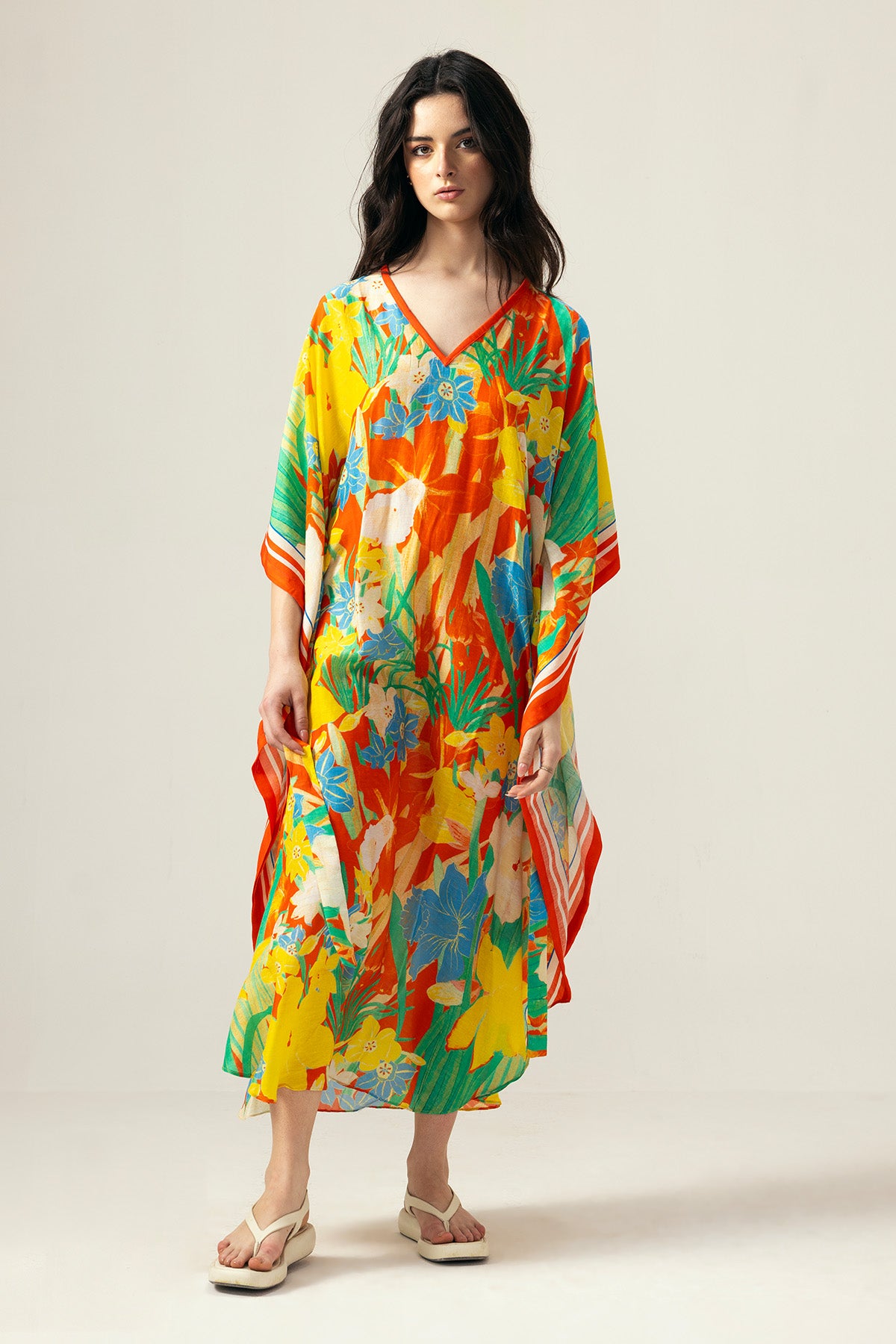 Multicolor Print V-Neck Kaftan