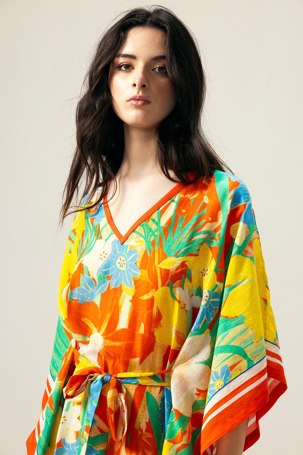 Multicolor Print V-Neck Kaftan