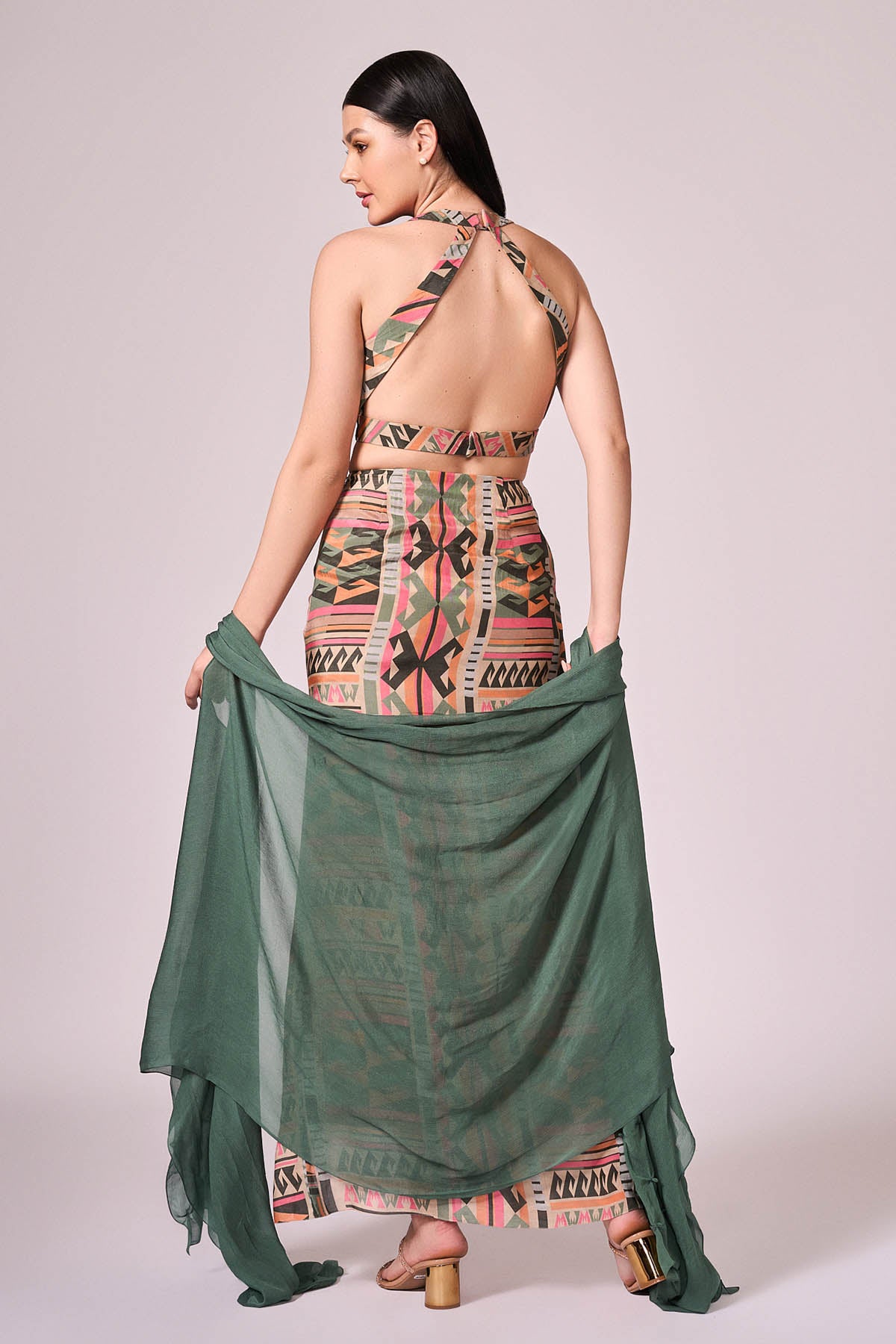 Multicolor Printed Cape Set