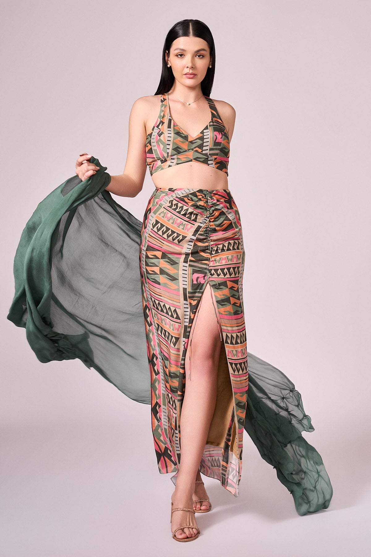 Multicolor Printed Cape Set