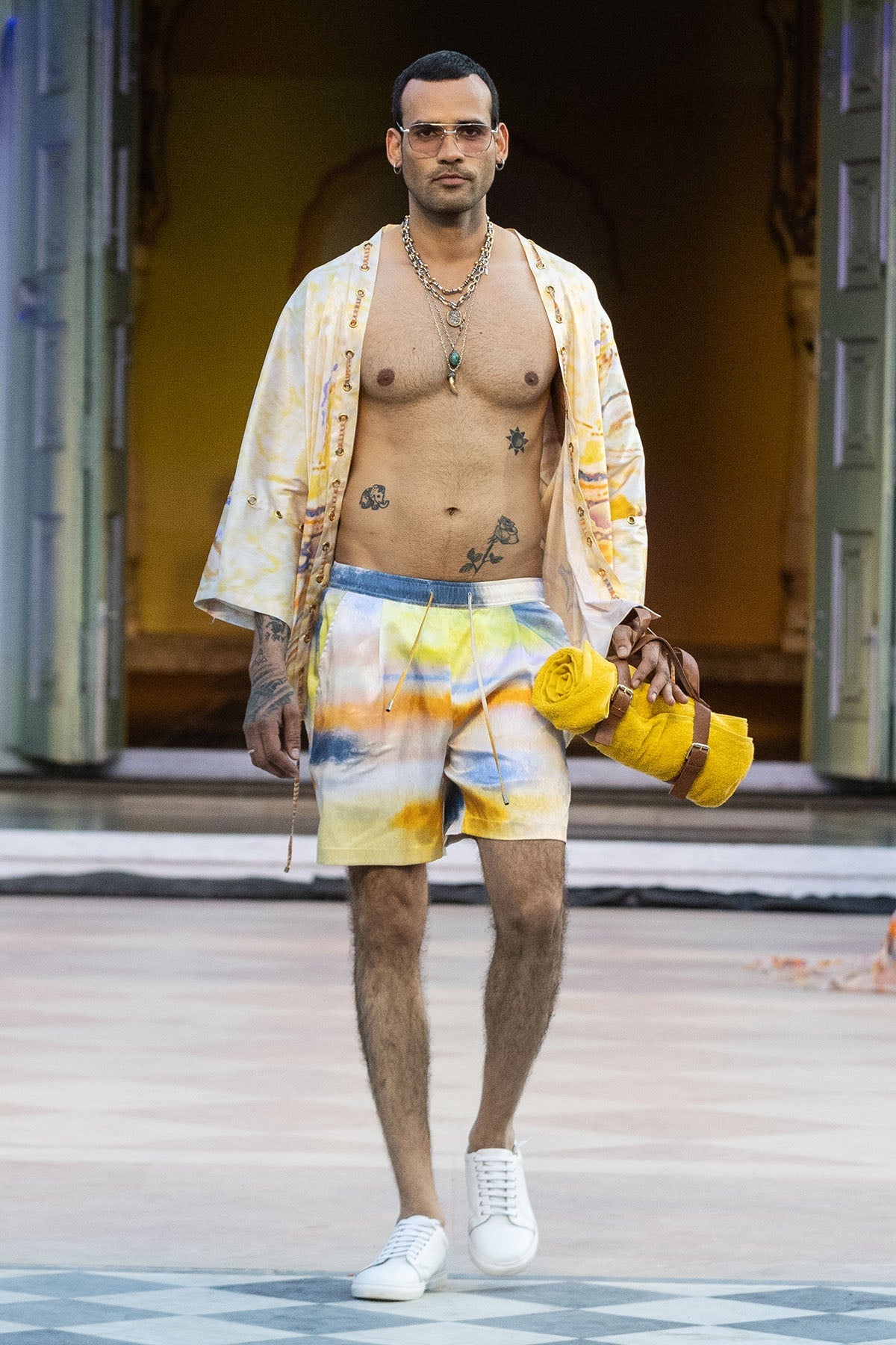 Buy Multicolor Printed Cape & Shorts by Mandira Wirk for men online at ScrollnShops