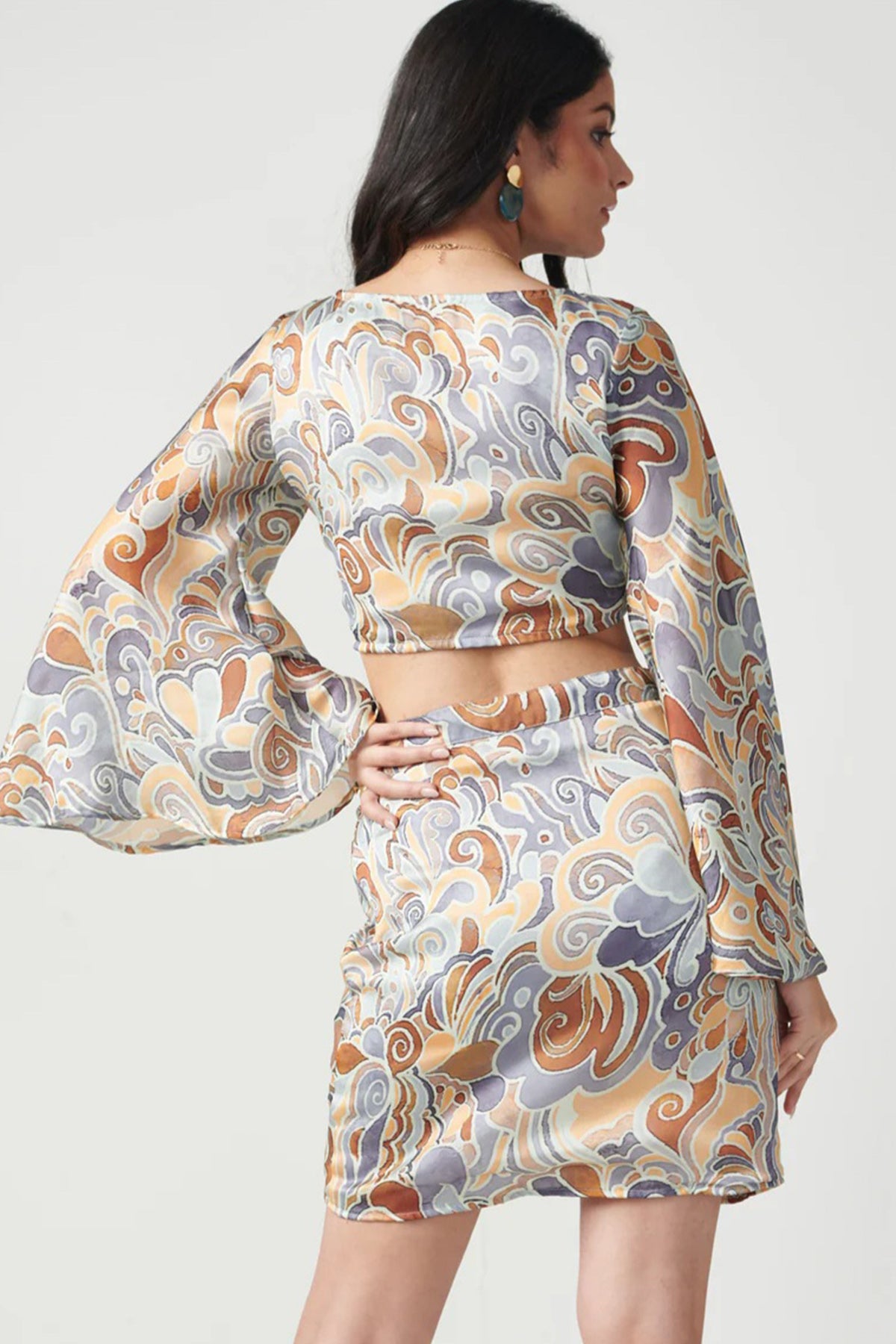 Cloudy Printed Top And Skirt
