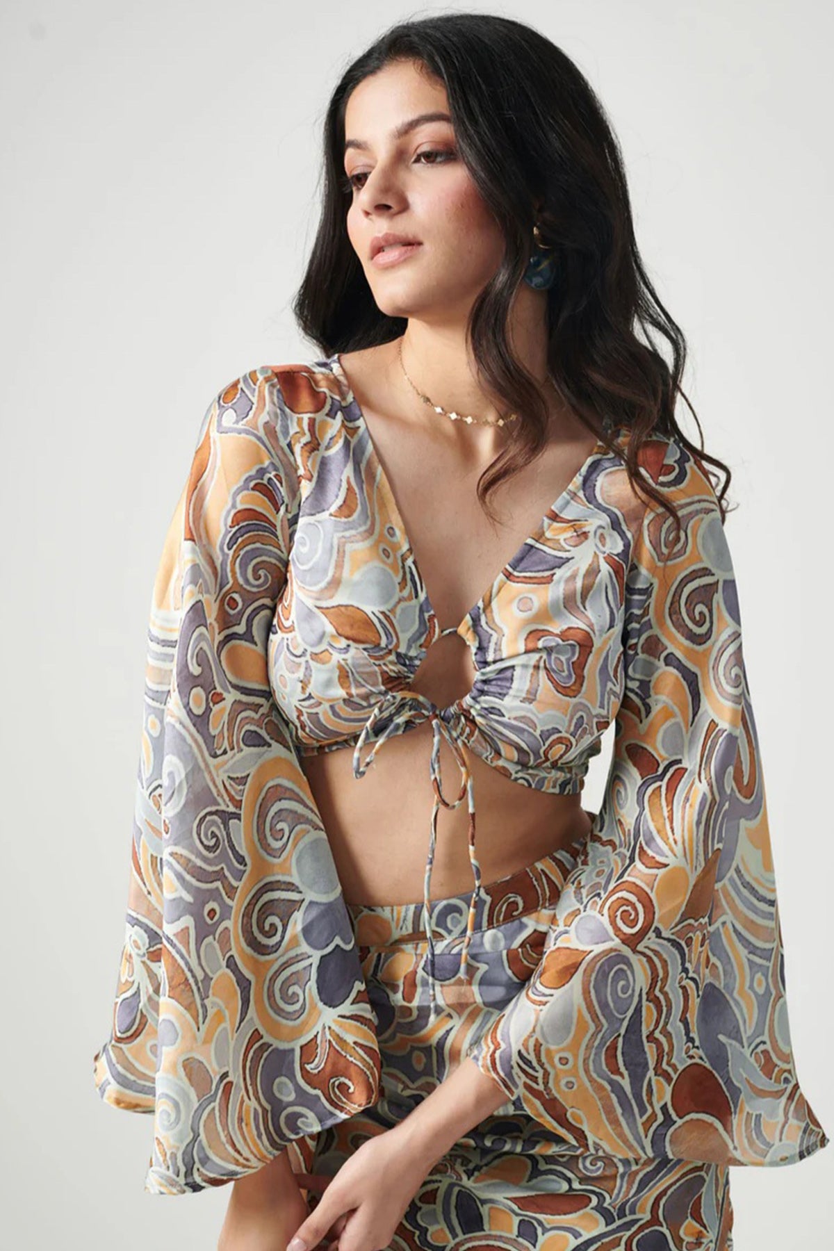 Cloudy Printed Top And Skirt