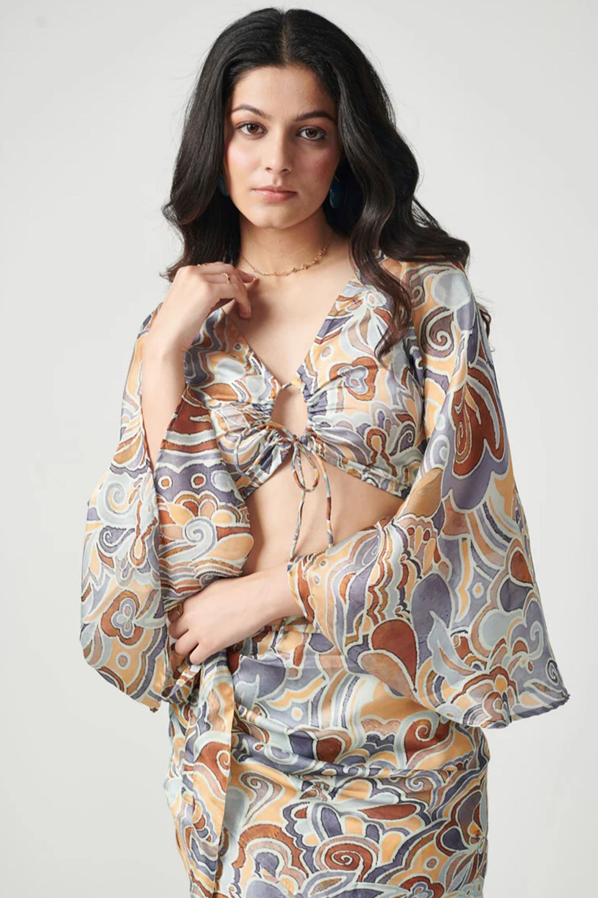 Cloudy Printed Top And Skirt