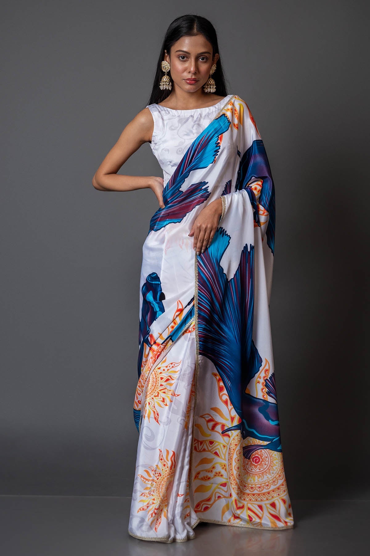Buy Multicolor Printed Crepe Saree Online