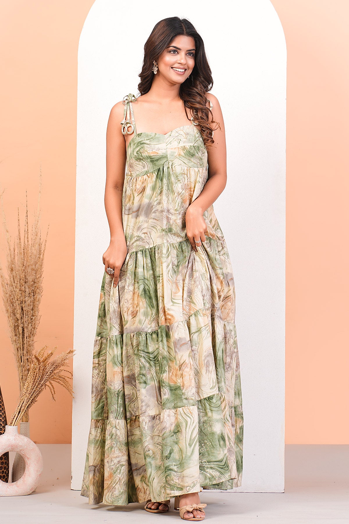 printed layered dress Ladivine C167 Dress Glitter Printed Fitted Gown With Overskirt Lavender / 8