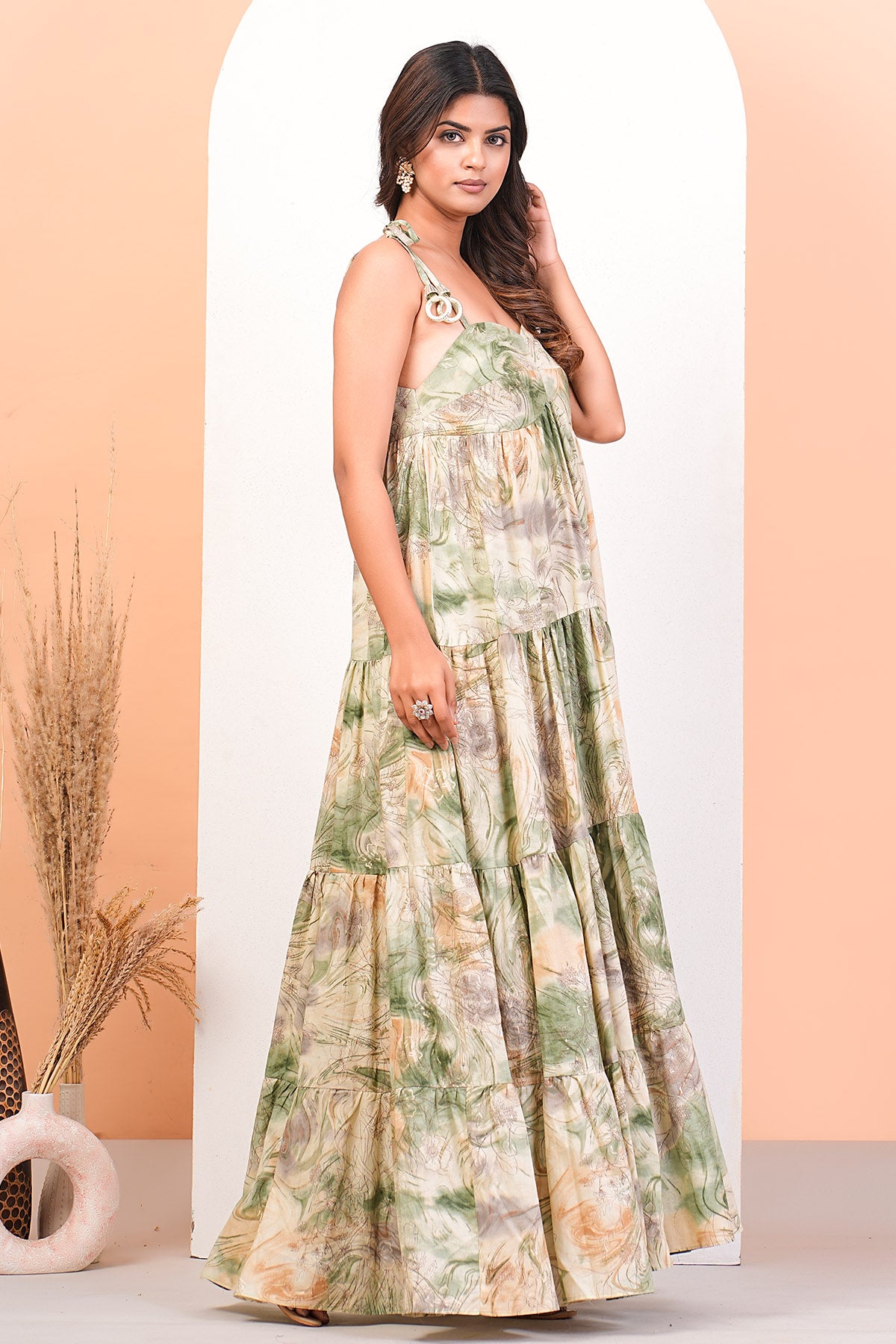 Multicolor Printed Layered Dress