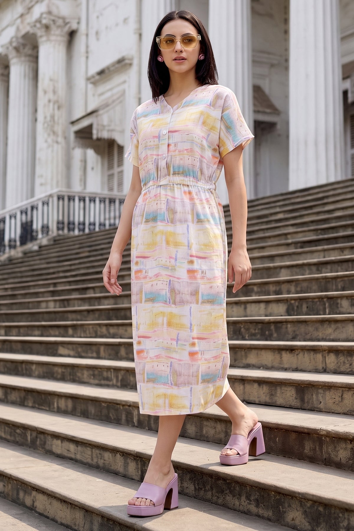 Buy Multicolor Printed Midi Dress for women by Sneha B online available at scrollnshops