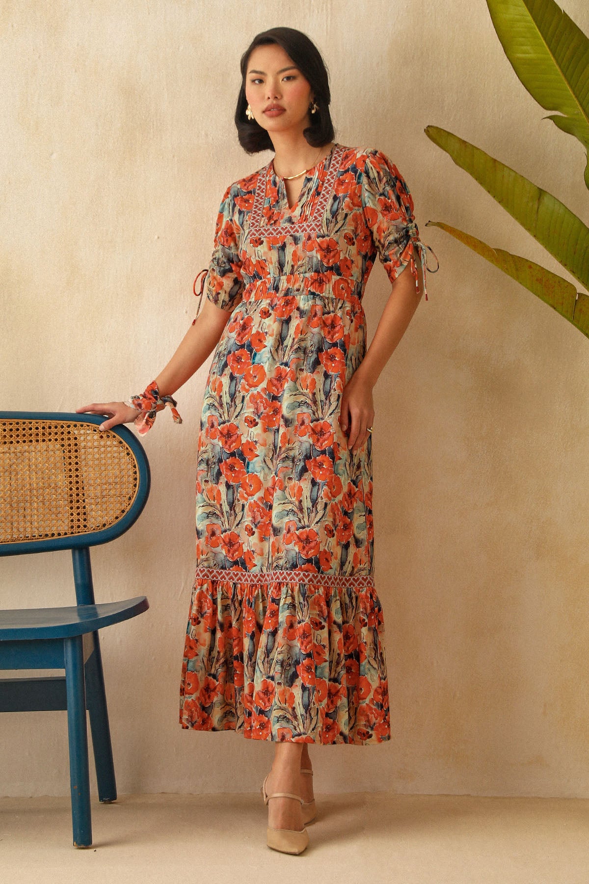 Multicolor Printed Pintuck Dress