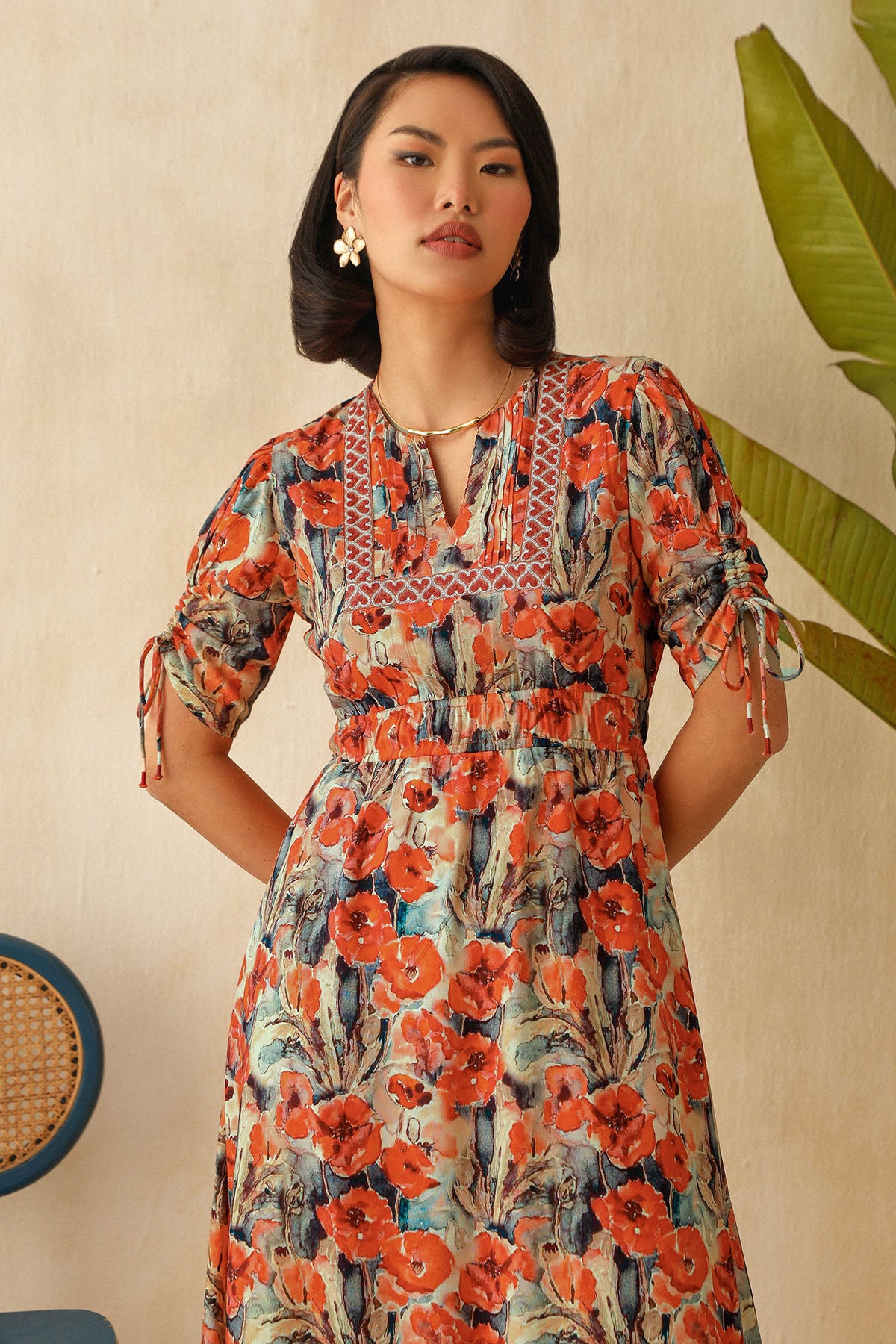 Multicolor Printed Pintuck Dress