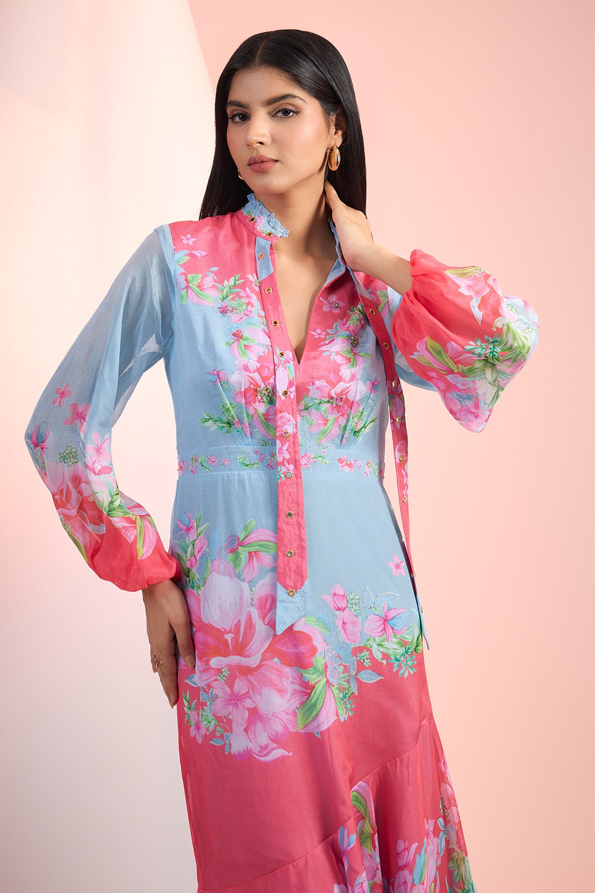 Multicolor Printed Ruffled Dress