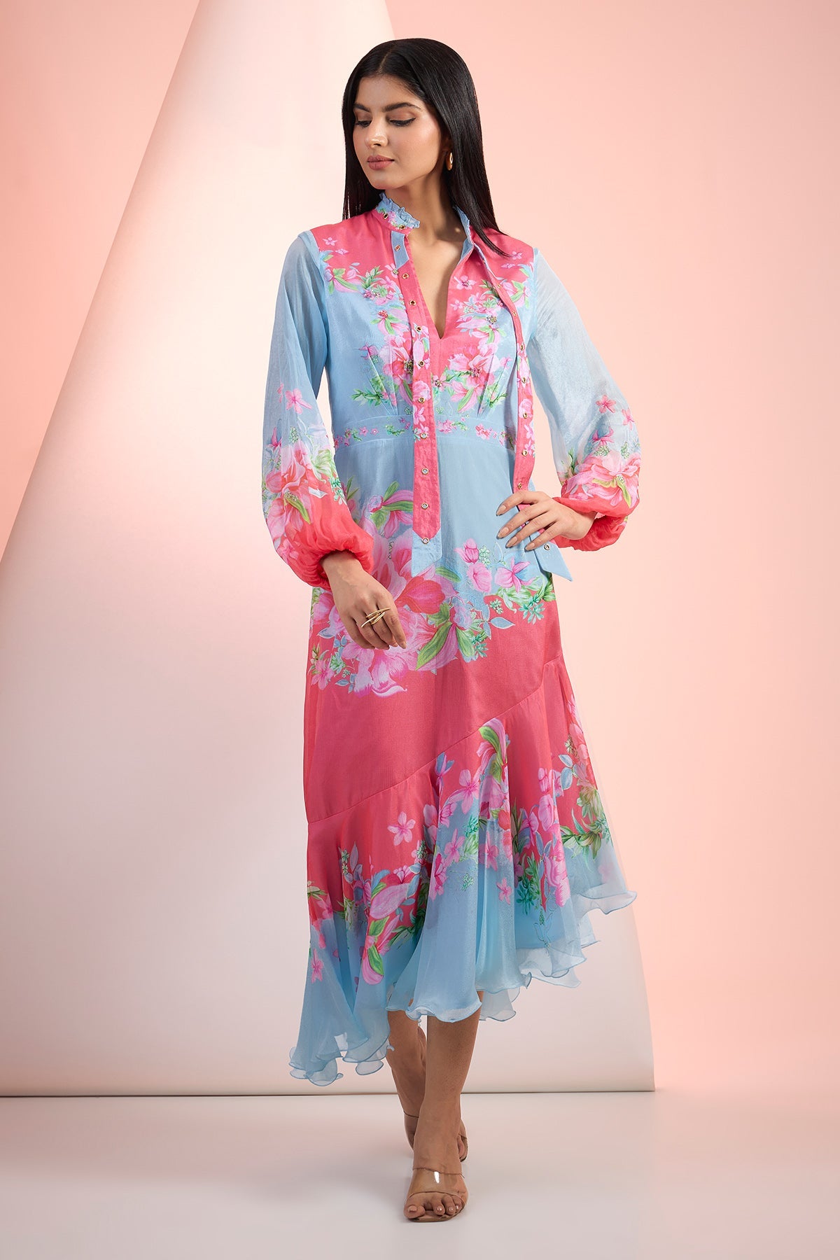 Buy Multicolor Printed Ruffled Dress by Mandira Wirk for Women online at ScrollnShops
