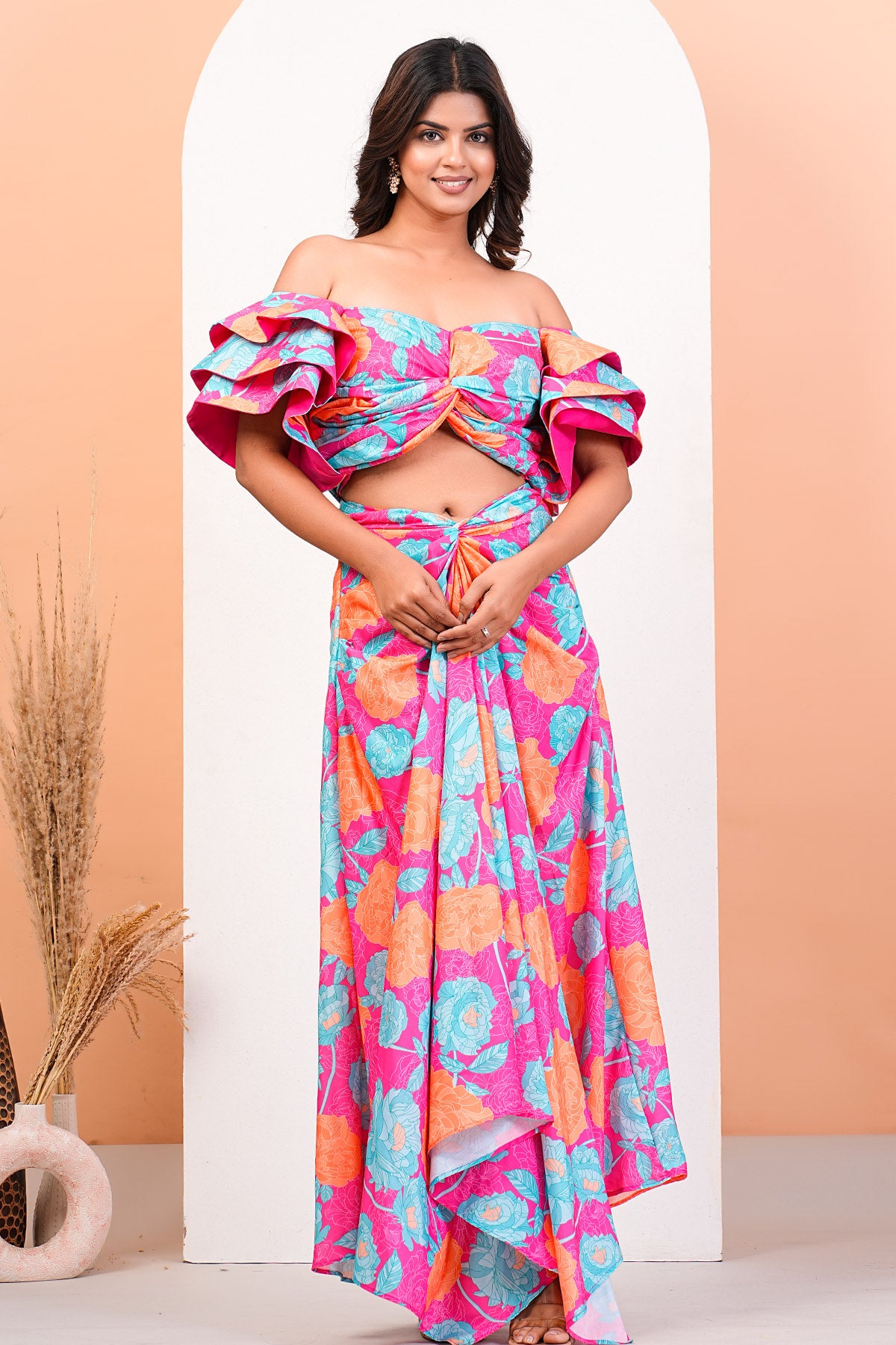 Multicolor Printed Top & Skirt