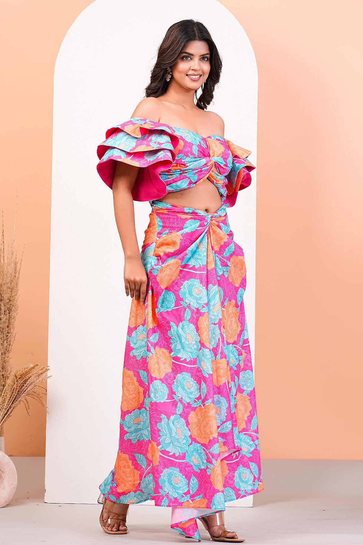 Multicolor Printed Top & Skirt