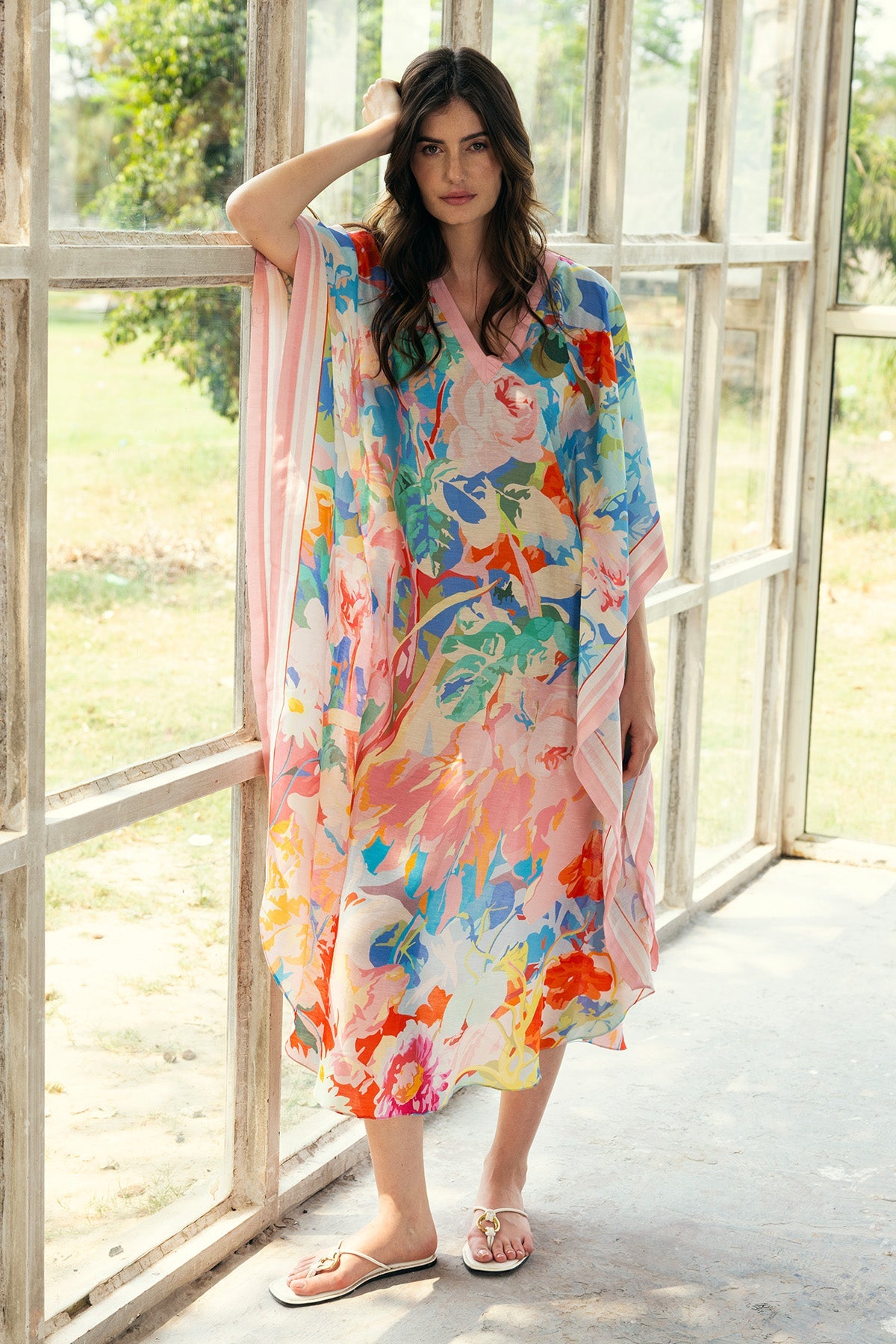Buy Multicolor Printed V-Neck Kaftan by Reena Sharma for Women online at ScrollnShops