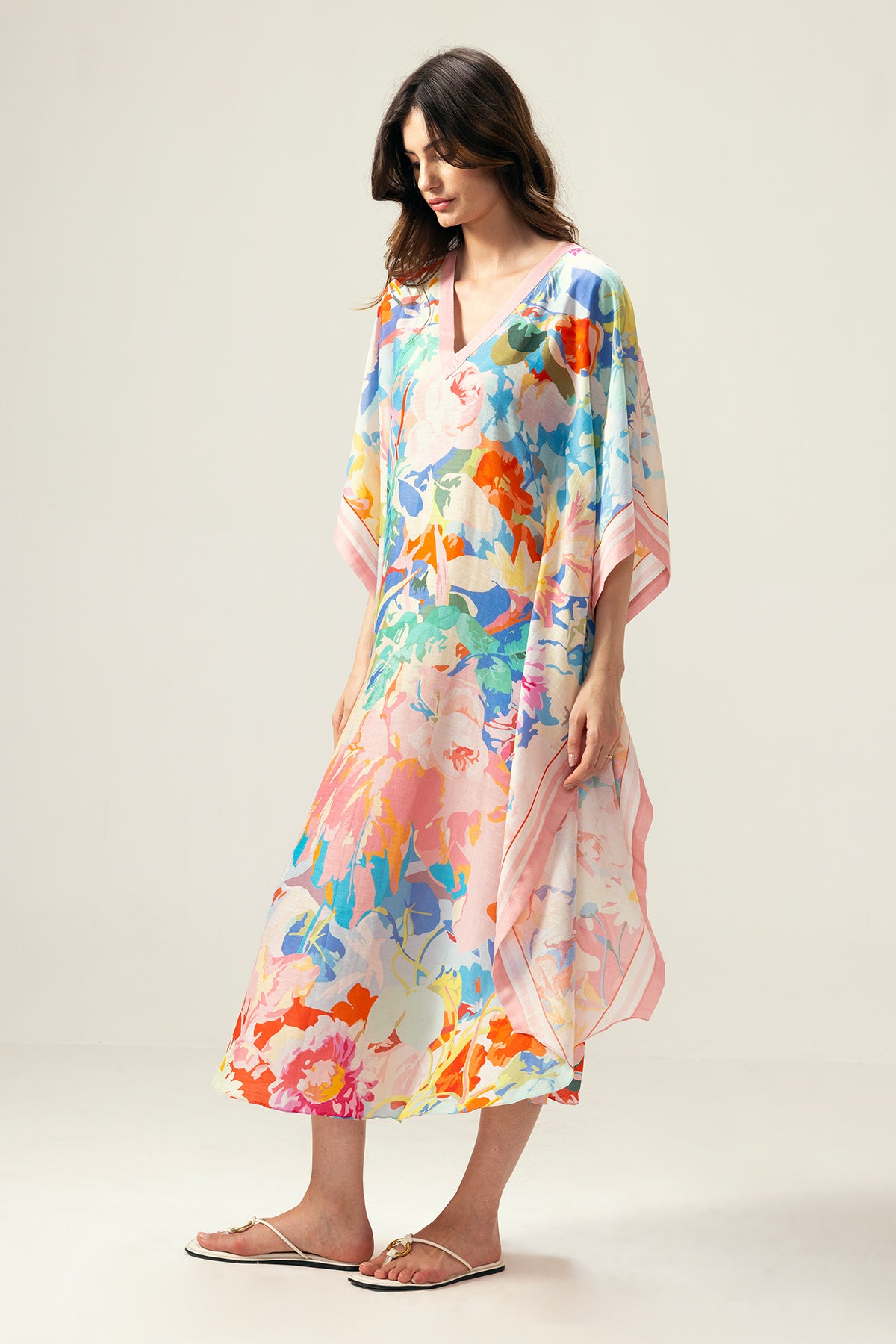 Multicolor Printed V-Neck Kaftan