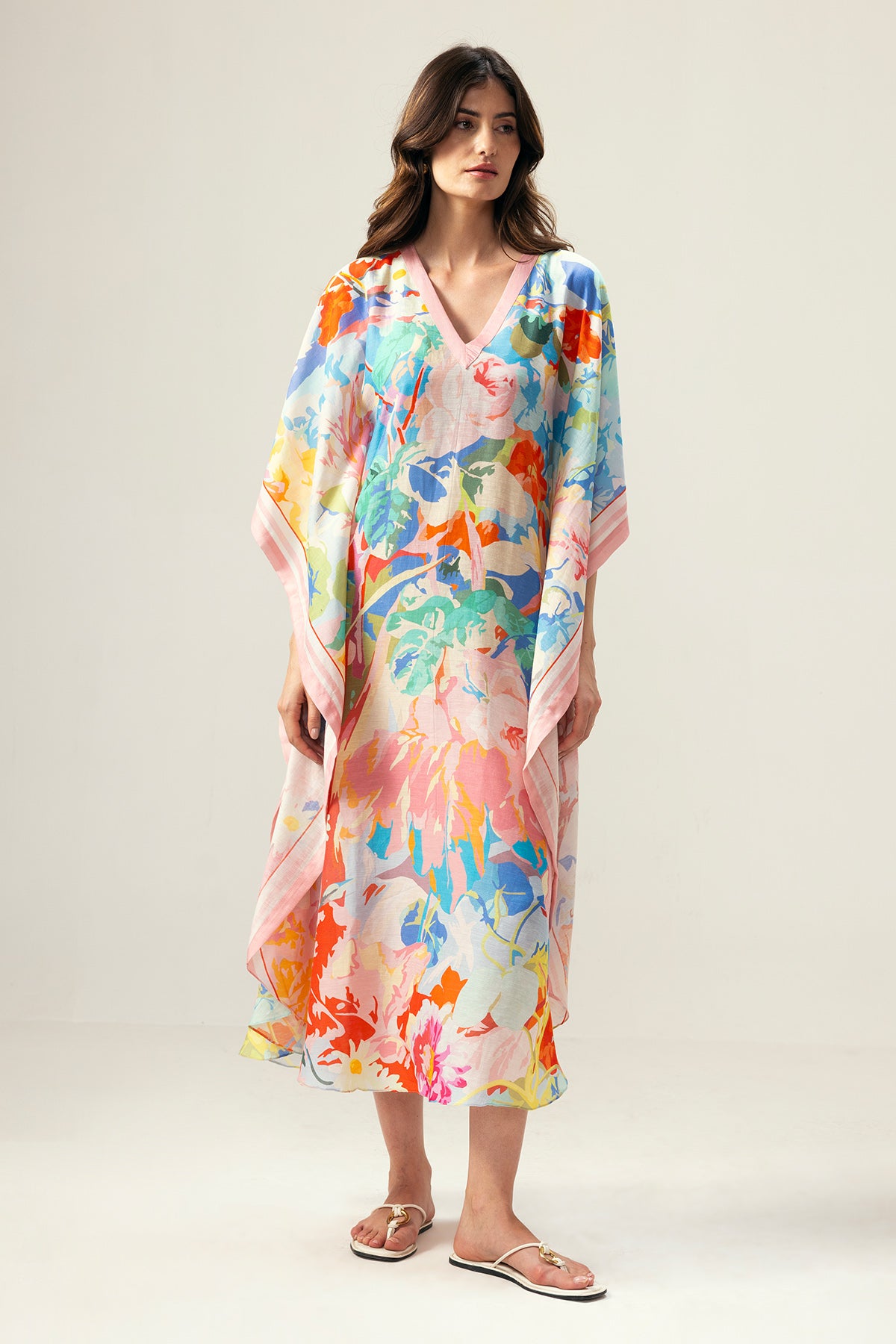 Multicolor Printed V-Neck Kaftan