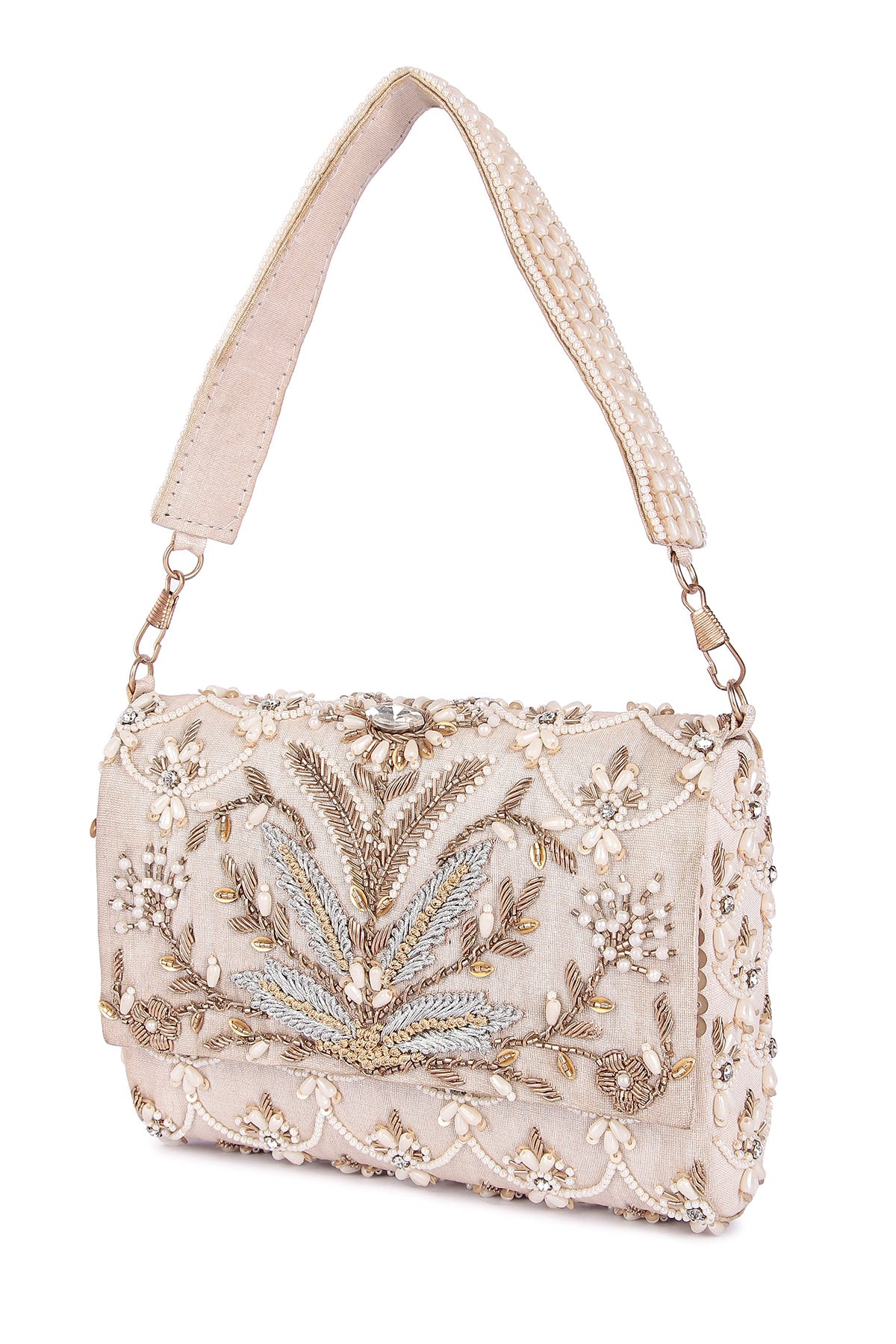 Multicolor Raw Silk Bead Clutch