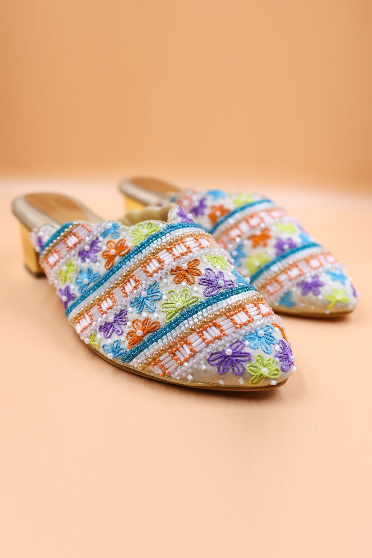 Multicolor Rexine Bead Mules