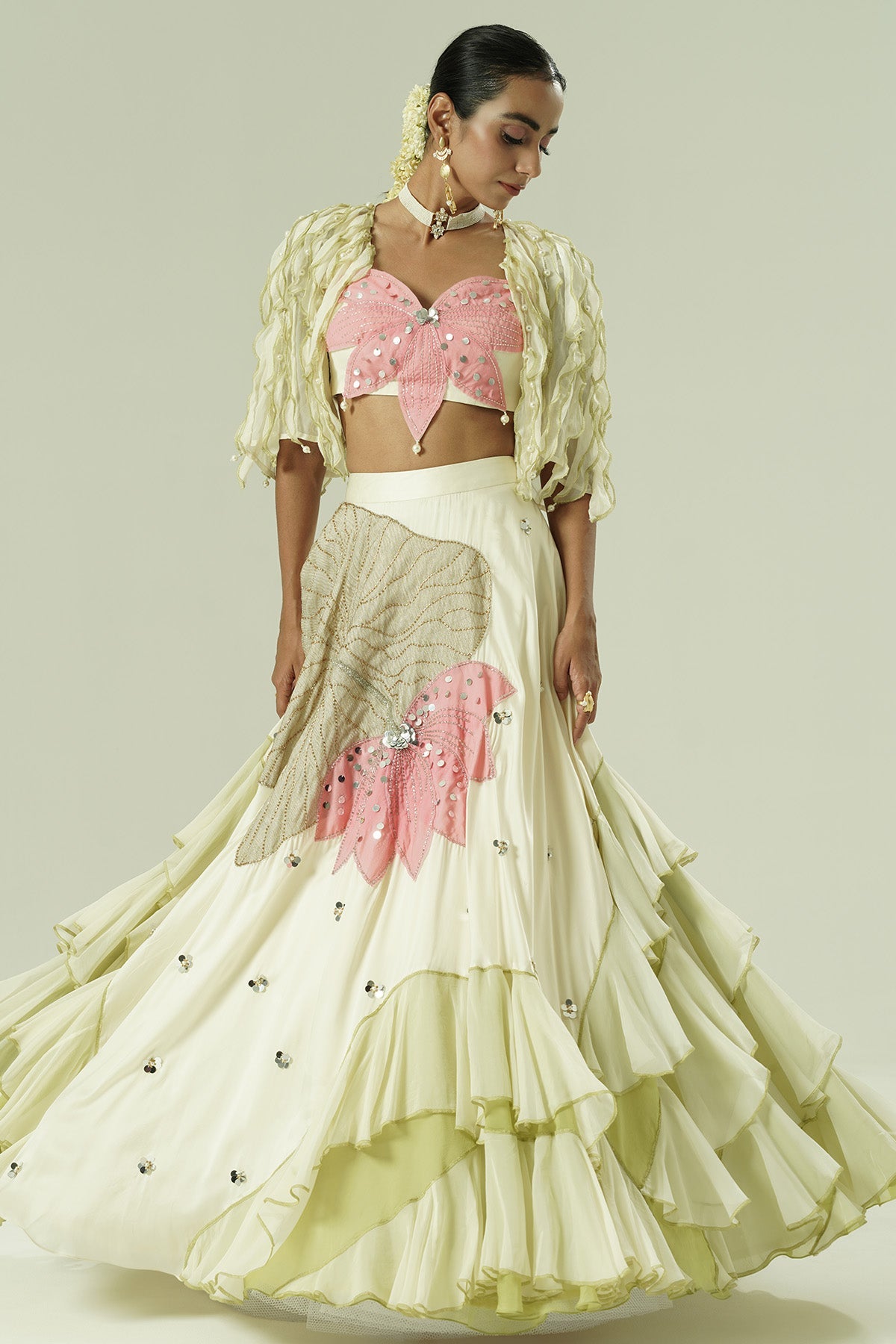 Buy Multicolor Ruffle Lehenga Set for women by Shwetanga Designer online available at scrollnshops