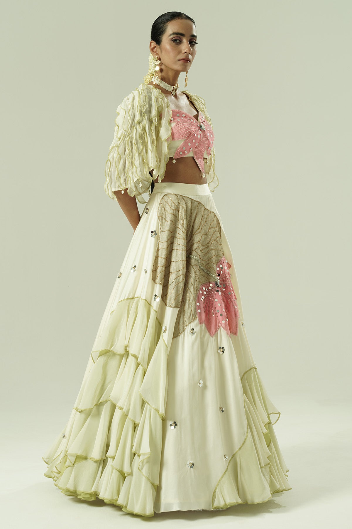 Multicolor Ruffle Lehenga Set