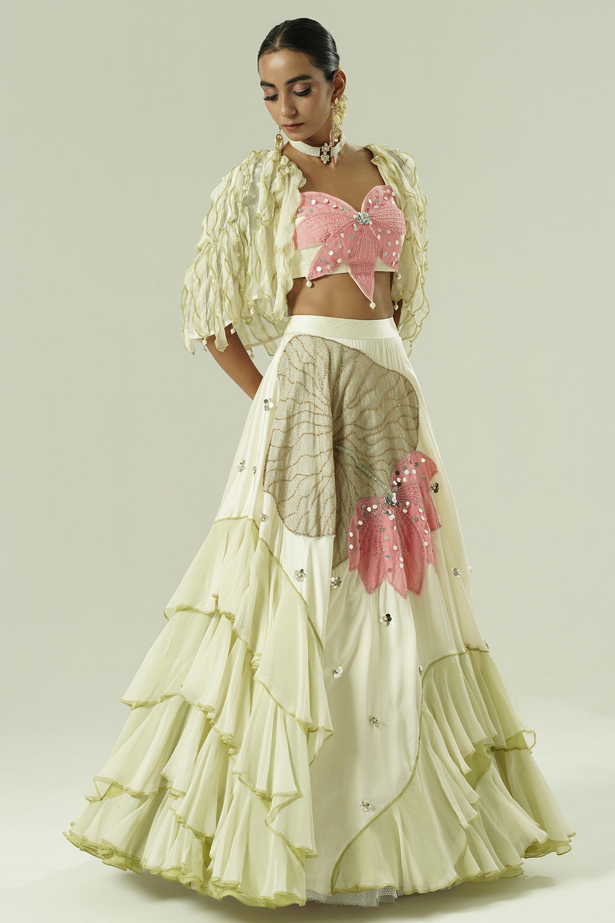 Multicolor Ruffle Lehenga Set
