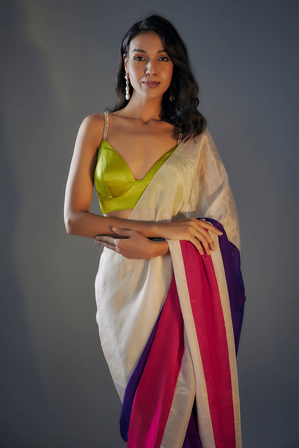 Multicolor Saree & Green Blouse