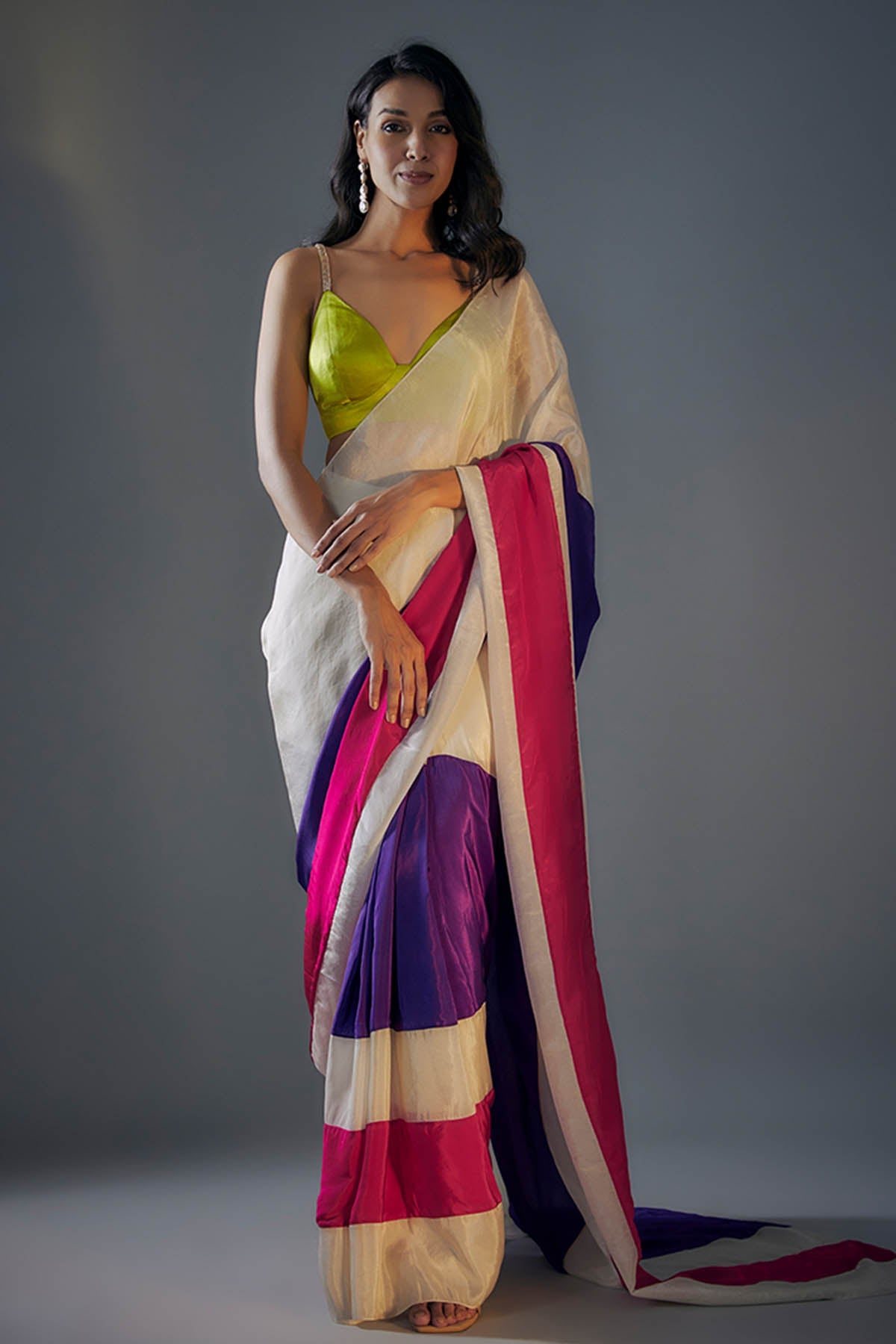 Buy Multicolor Saree & Green Blouse by Masumi Mewawalla for women online at ScrollnShops