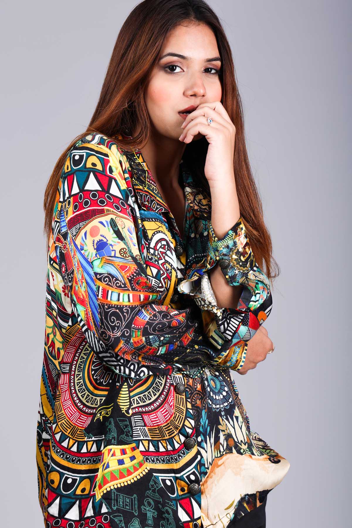 Etti Kapoor Multicolor Satin Print Shirt Online