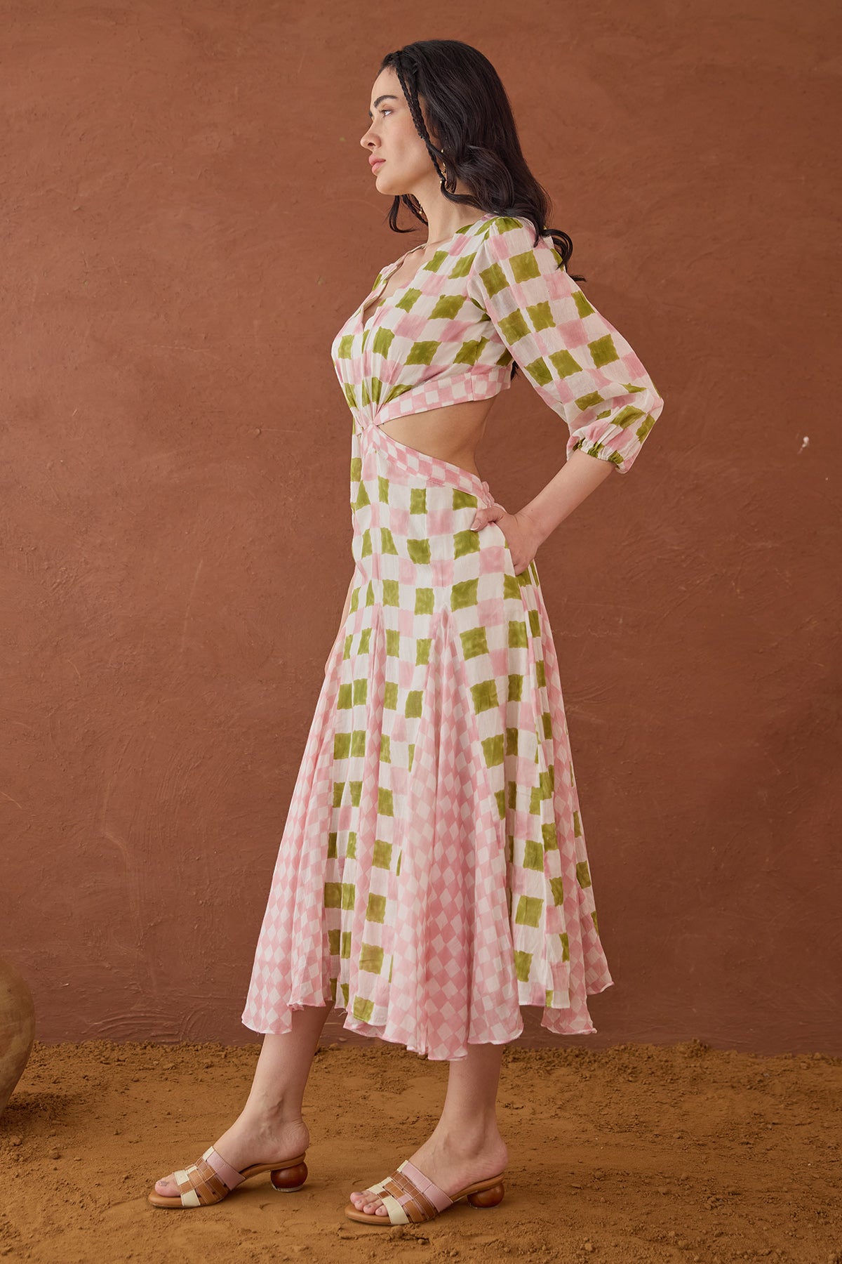 Multicolor Scalloped Neck Dress