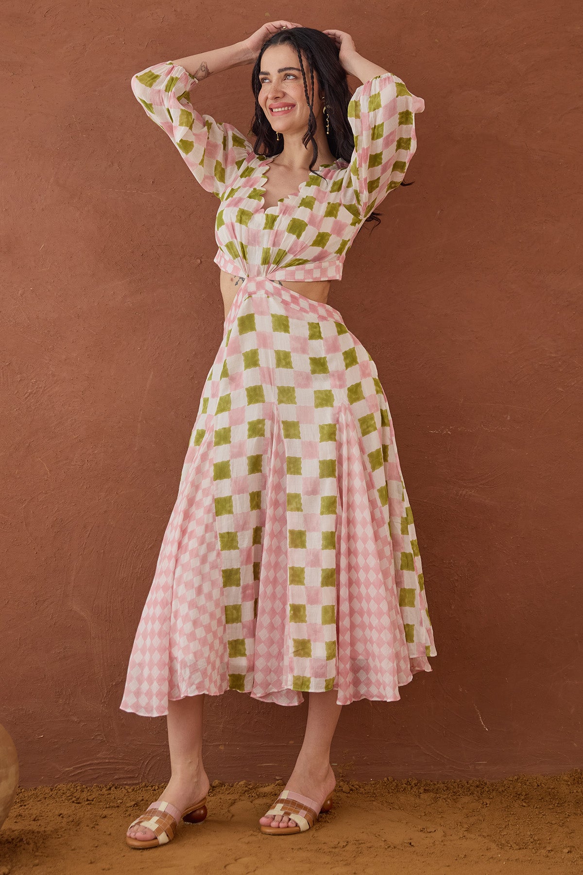 Multicolor Scalloped Neck Dress