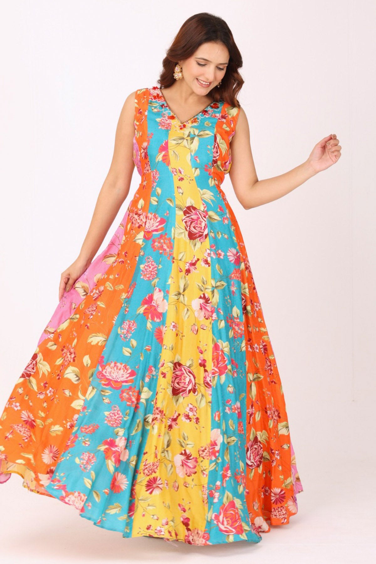 Multicolor Silk Floral Dress