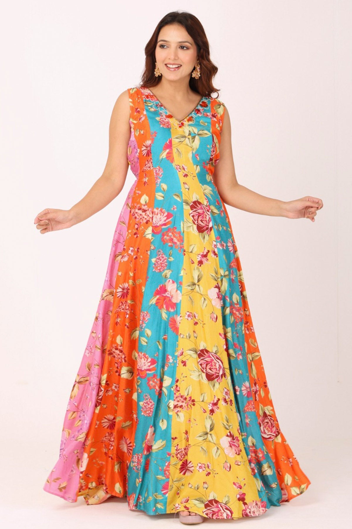 Buy Multicolor Silk Floral Dress for women by Namita Sharma Designer online available at scrollnshops