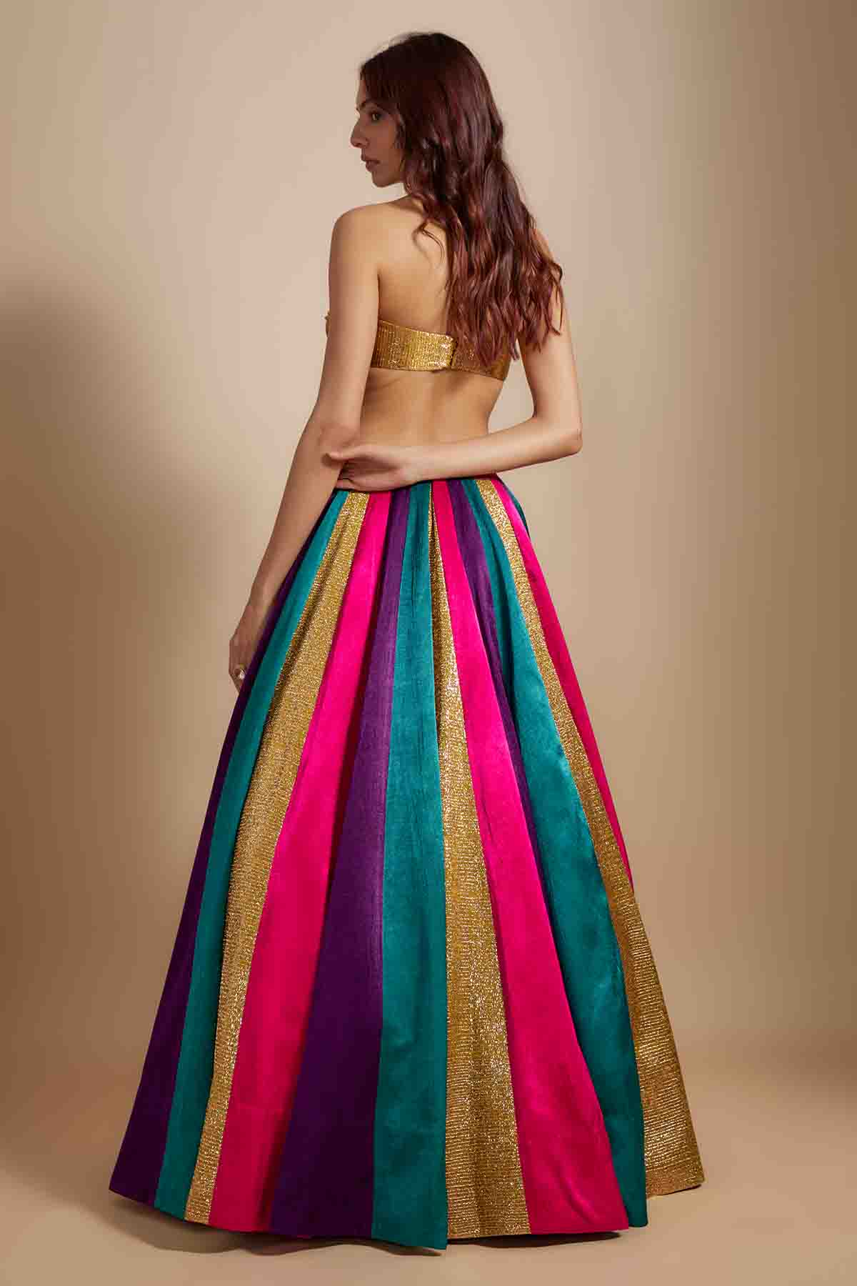 Multicolor Skirt & Bow Blouse