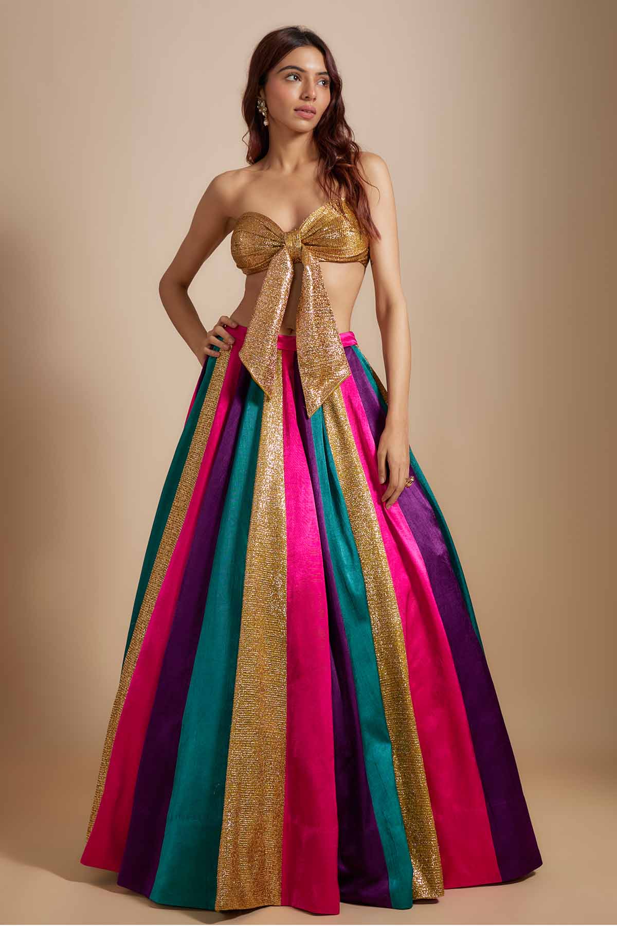 Buy Multicolor Skirt & Bow Blouse by Masumi Mewawalla for women online at ScrollnShops