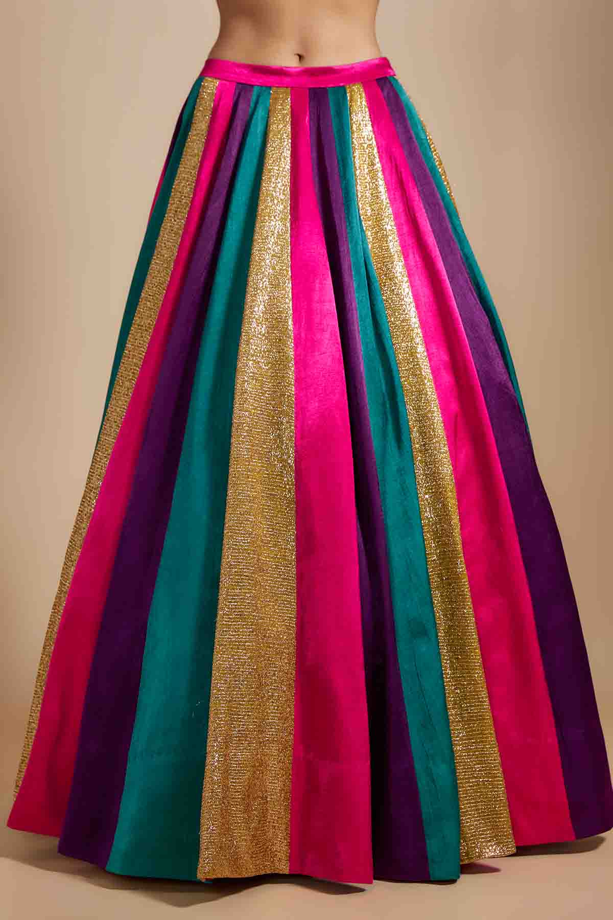 Multicolor Skirt & Bow Blouse