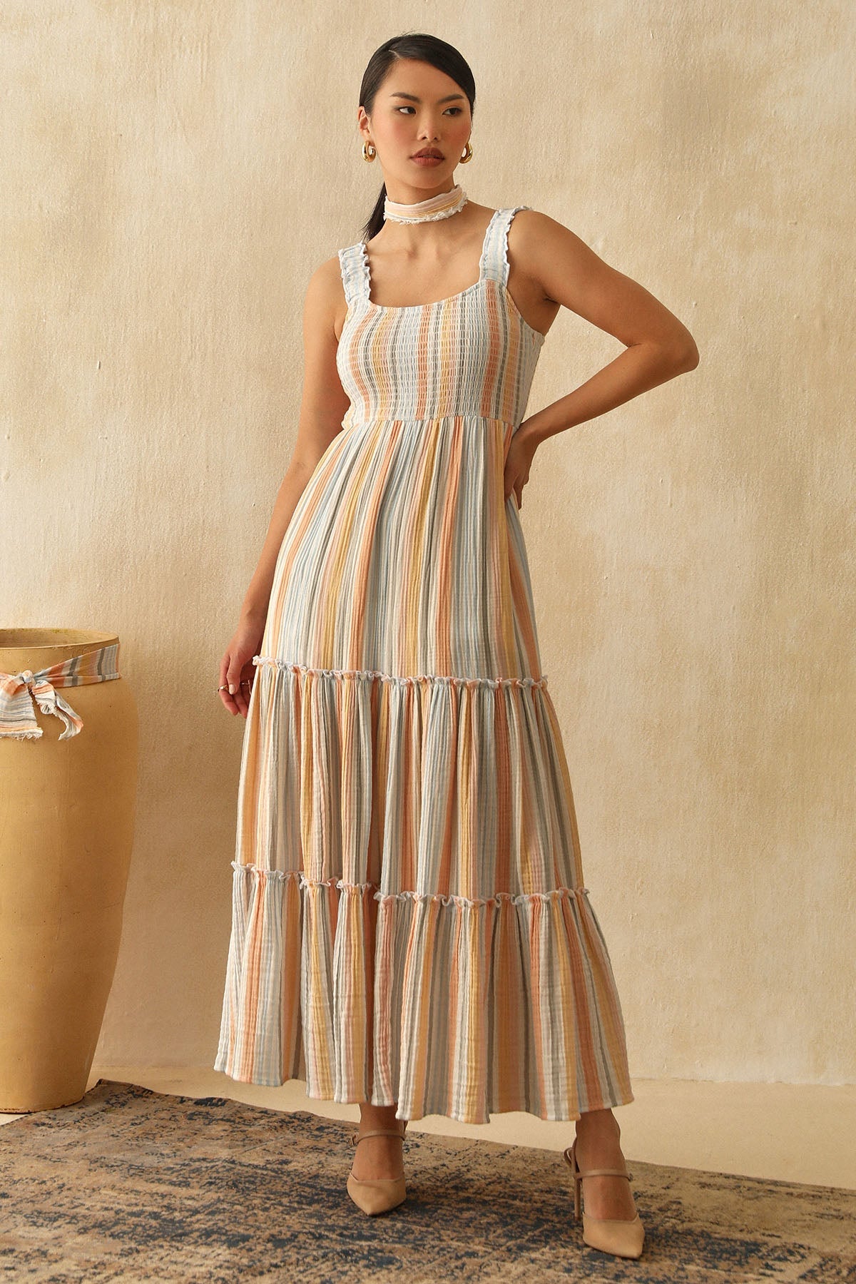 Buy Sleeveless Multicolor Maxi Dress by Sewtable Clothing for Women online at ScrollnShops
