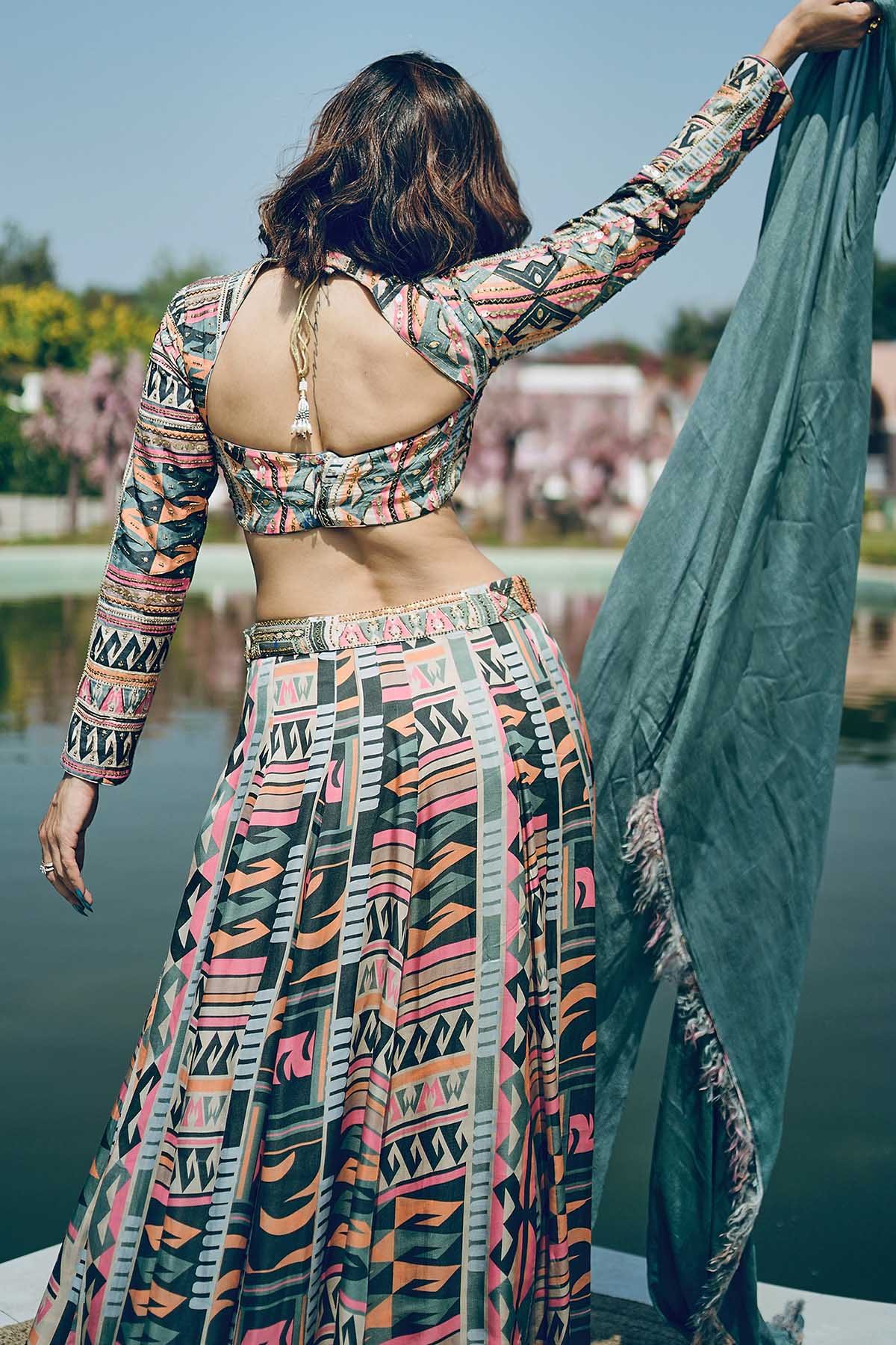 Multicolor Slit Lehenga Set