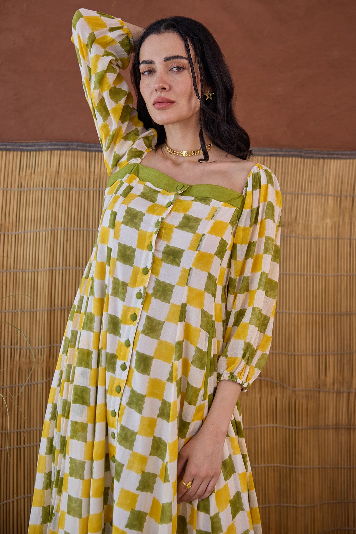 Multicolor Square Neck Dress