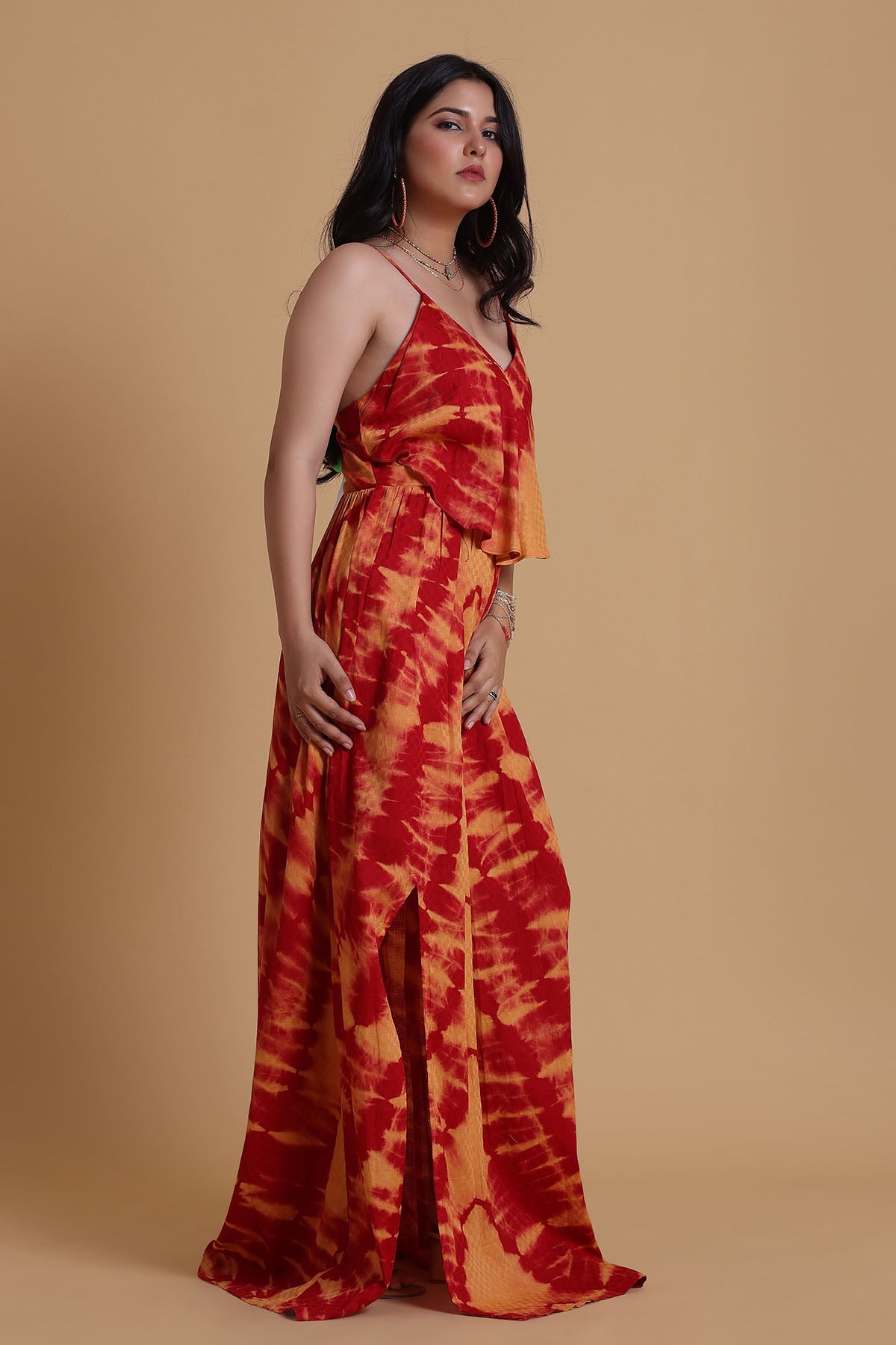 Multicolor Strappy Slit Dress